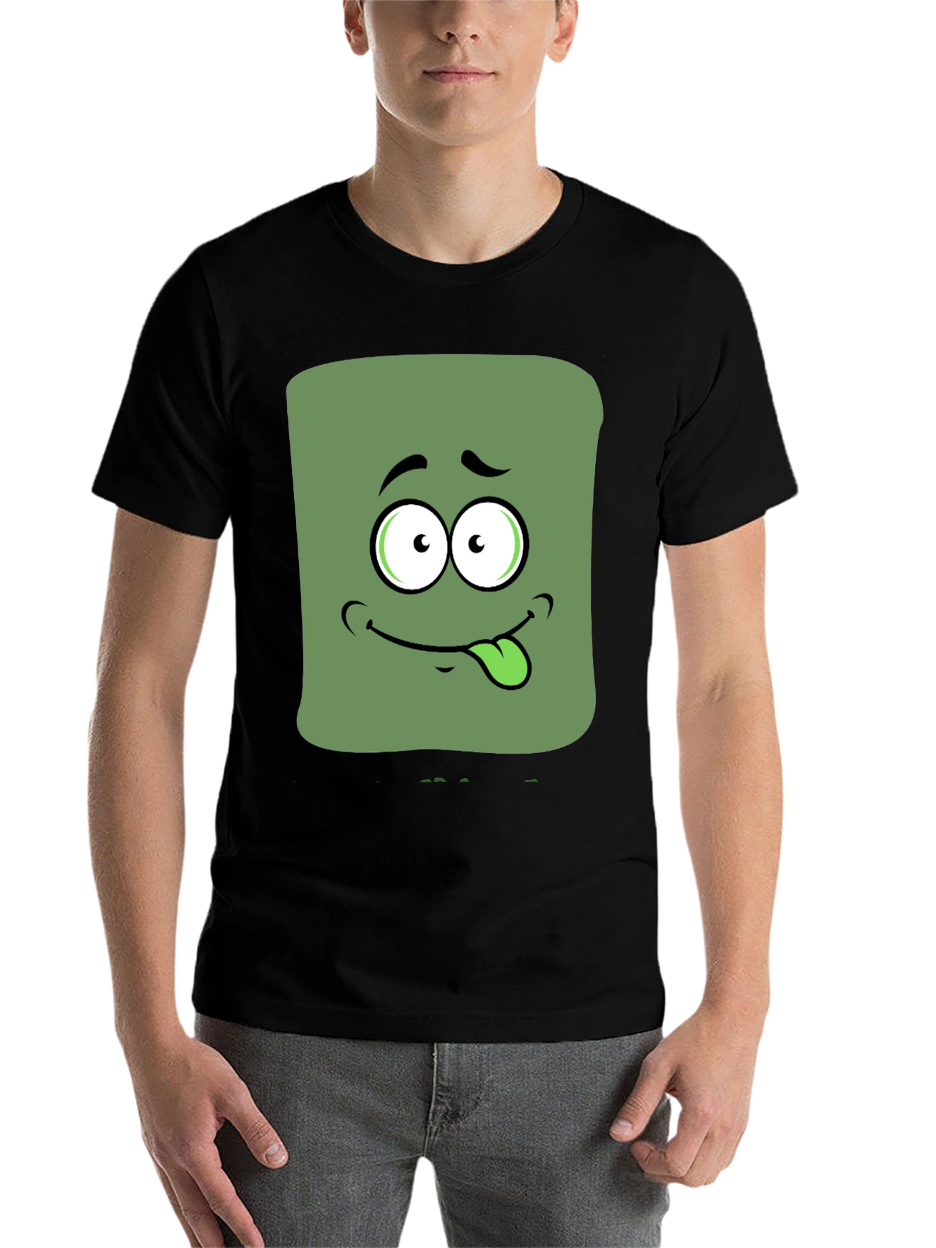 Black Funny Face Graphic Tee - Quirky Men's Black T-Shirt view 7