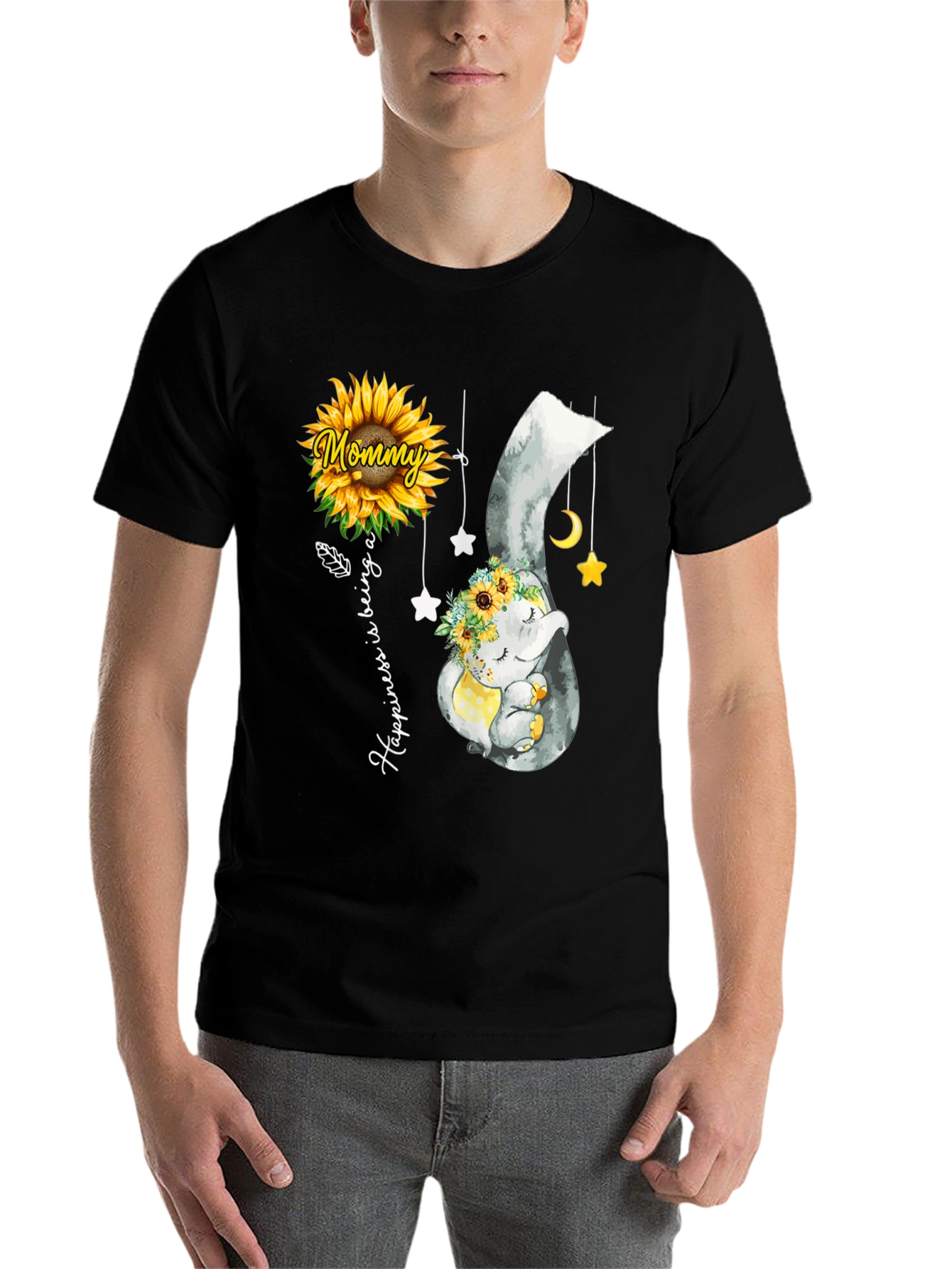 Black Mommy & Baby Elephant Sunflower T-Shirt view 7