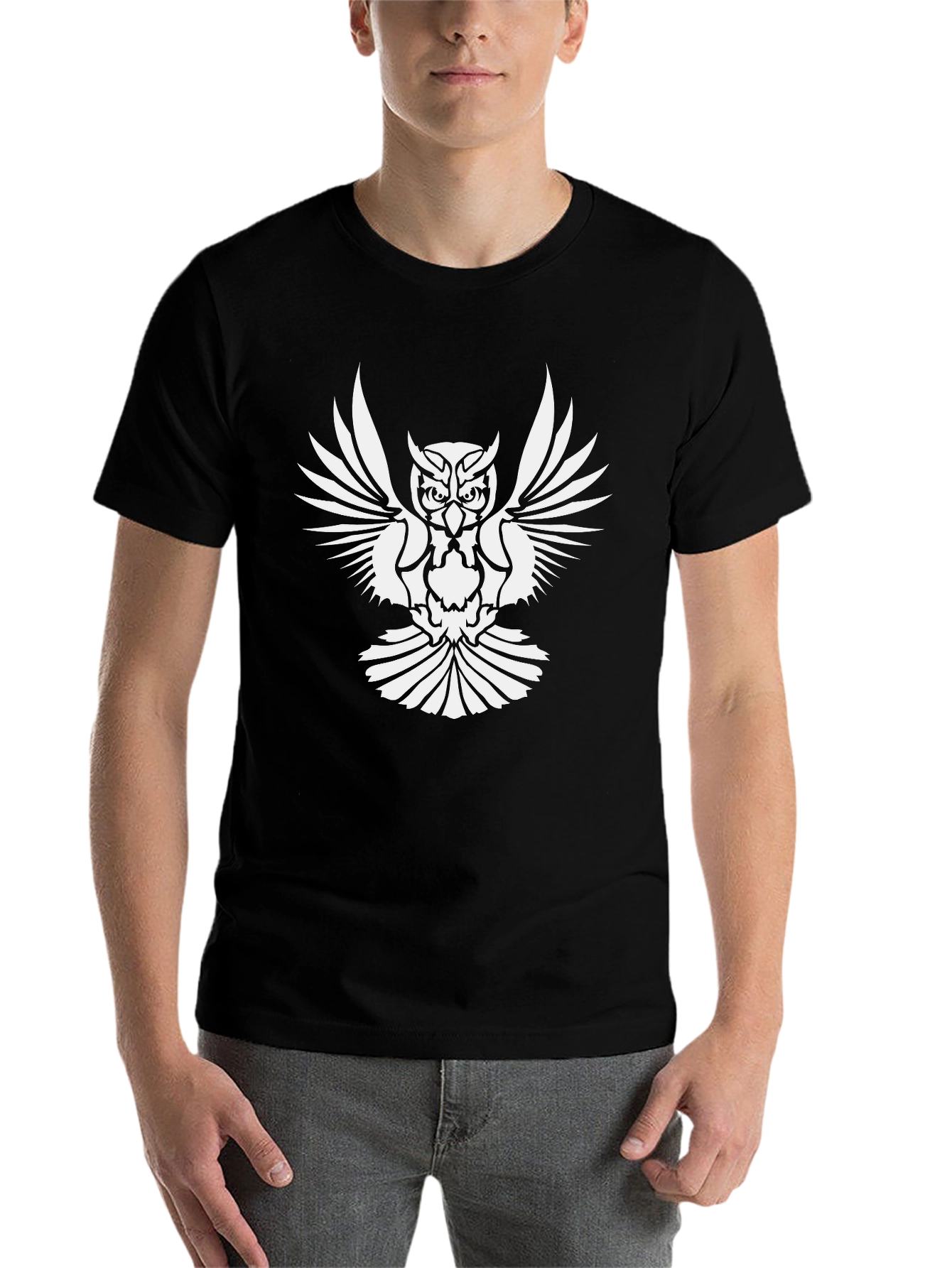 Black Owl Graphic Print Black T-Shirt view 7
