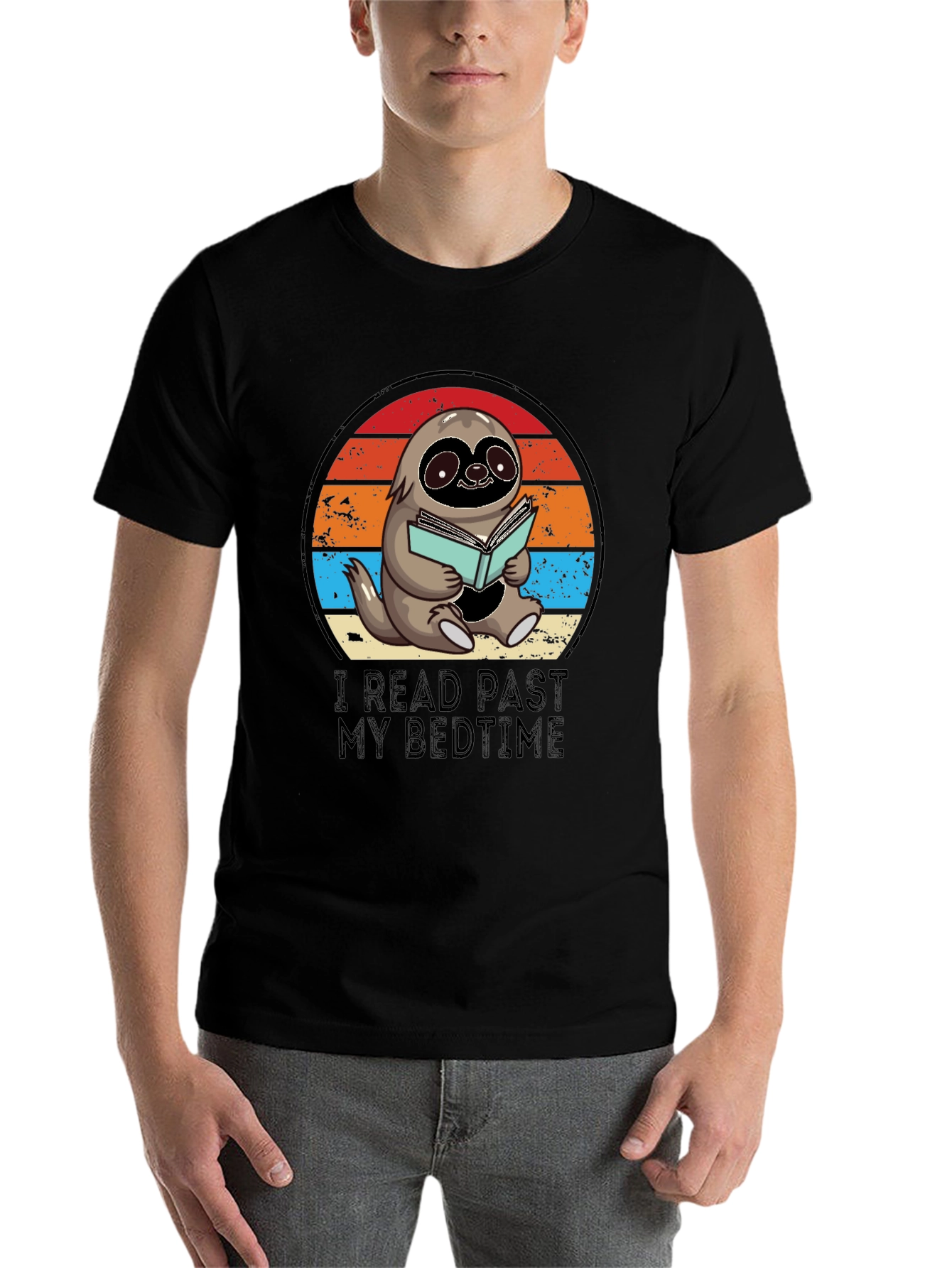 Black Funny Sloth Reading T-Shirt view 7
