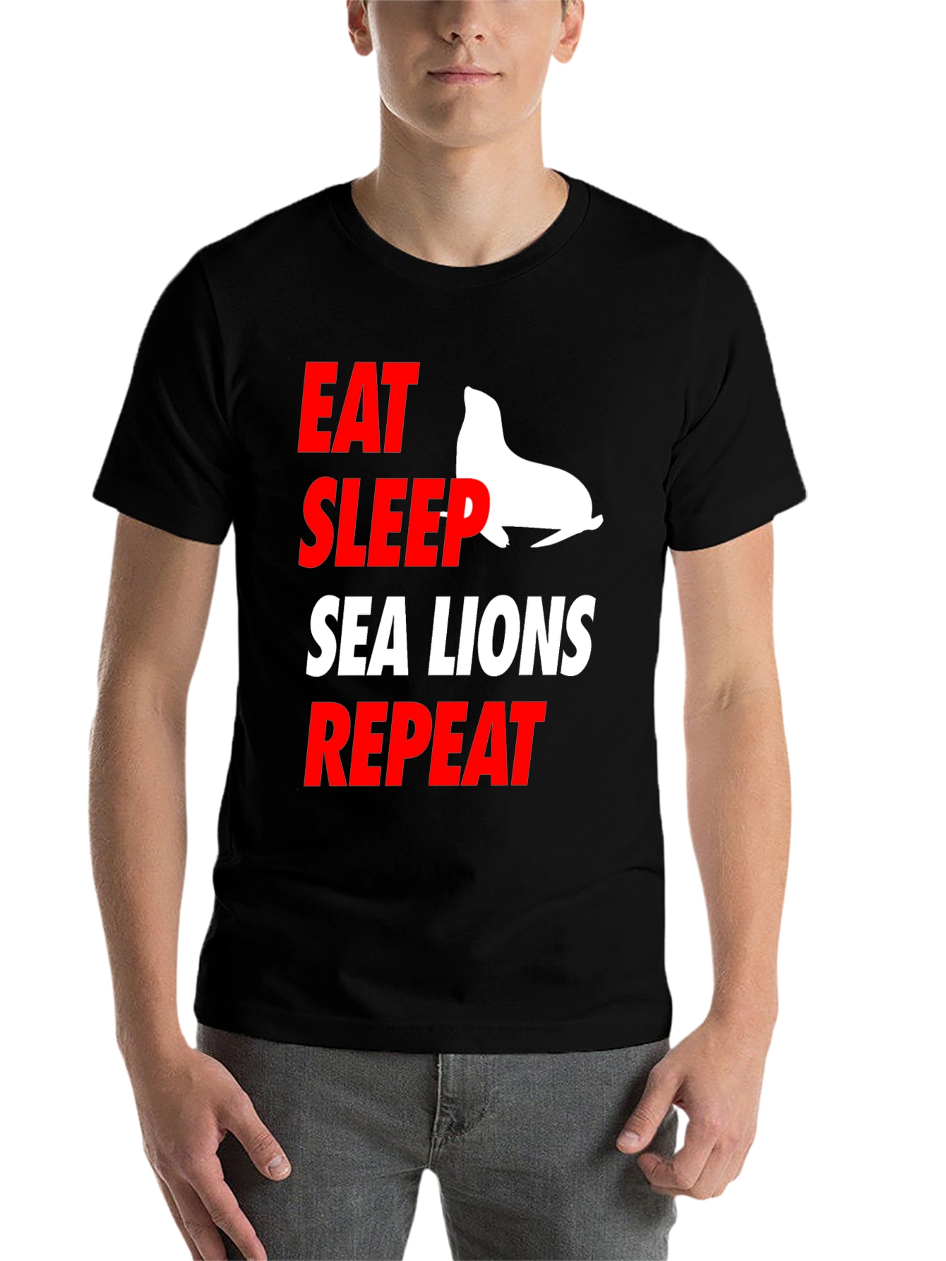 Black Eat Sleep Sea Lions Repeat Graphic Tee view 7