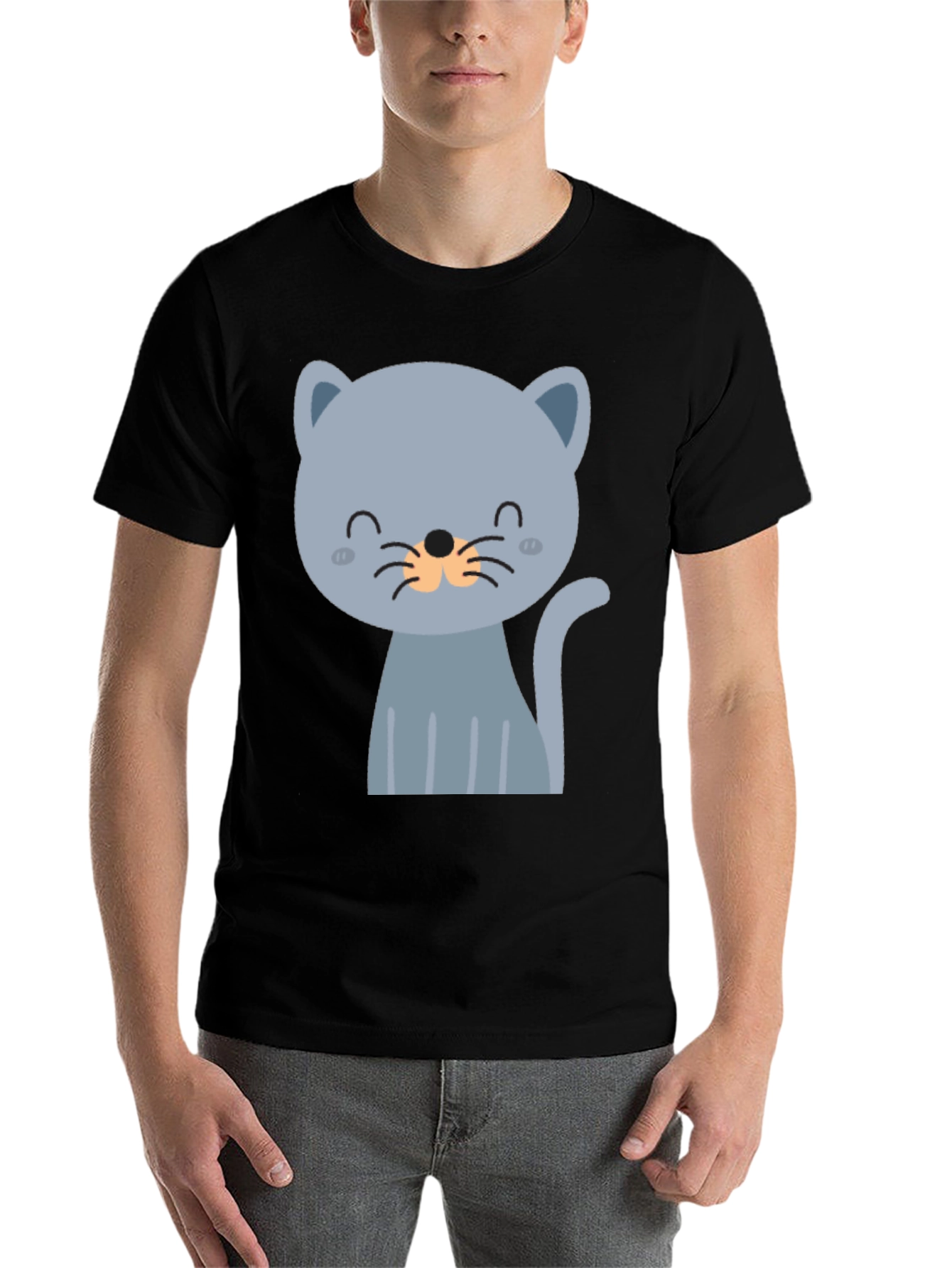 Black Cute Cartoon Cat Graphic T-Shirt view 7