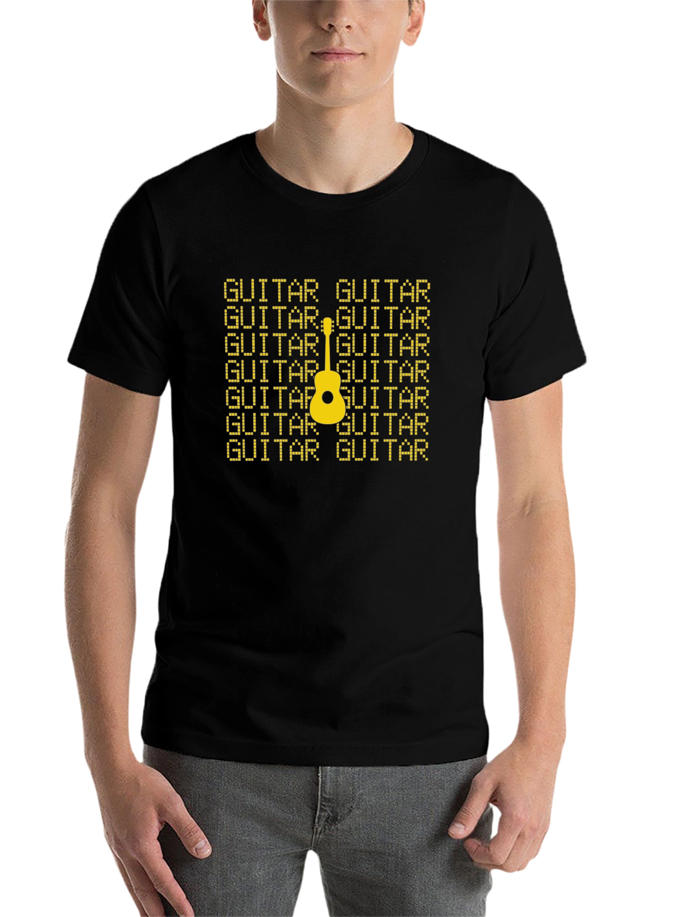 Black Guitar Patterned Graphic T-Shirt view 7