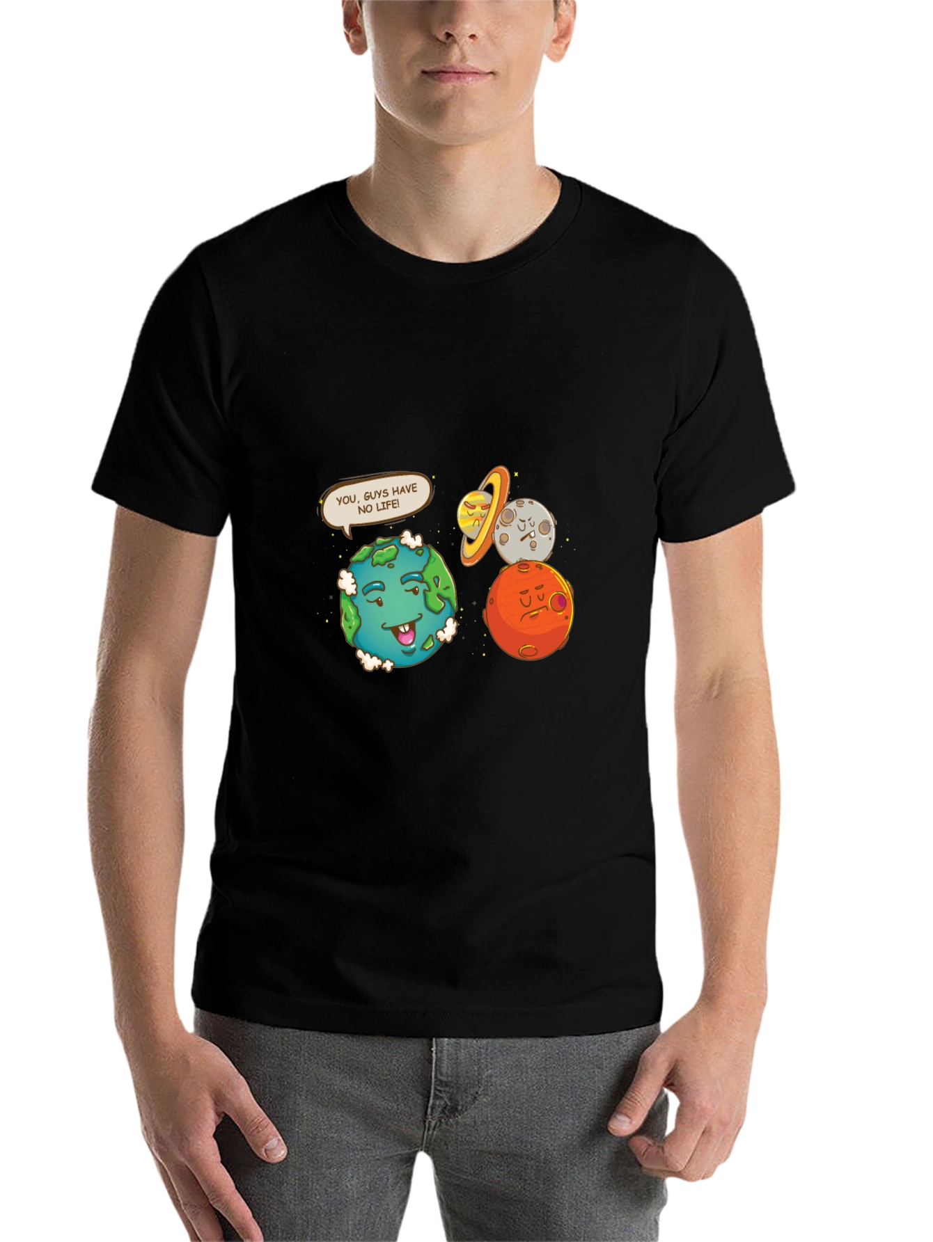 Black Funny Planet Graphic Tee - No Life Earth Cartoon view 7