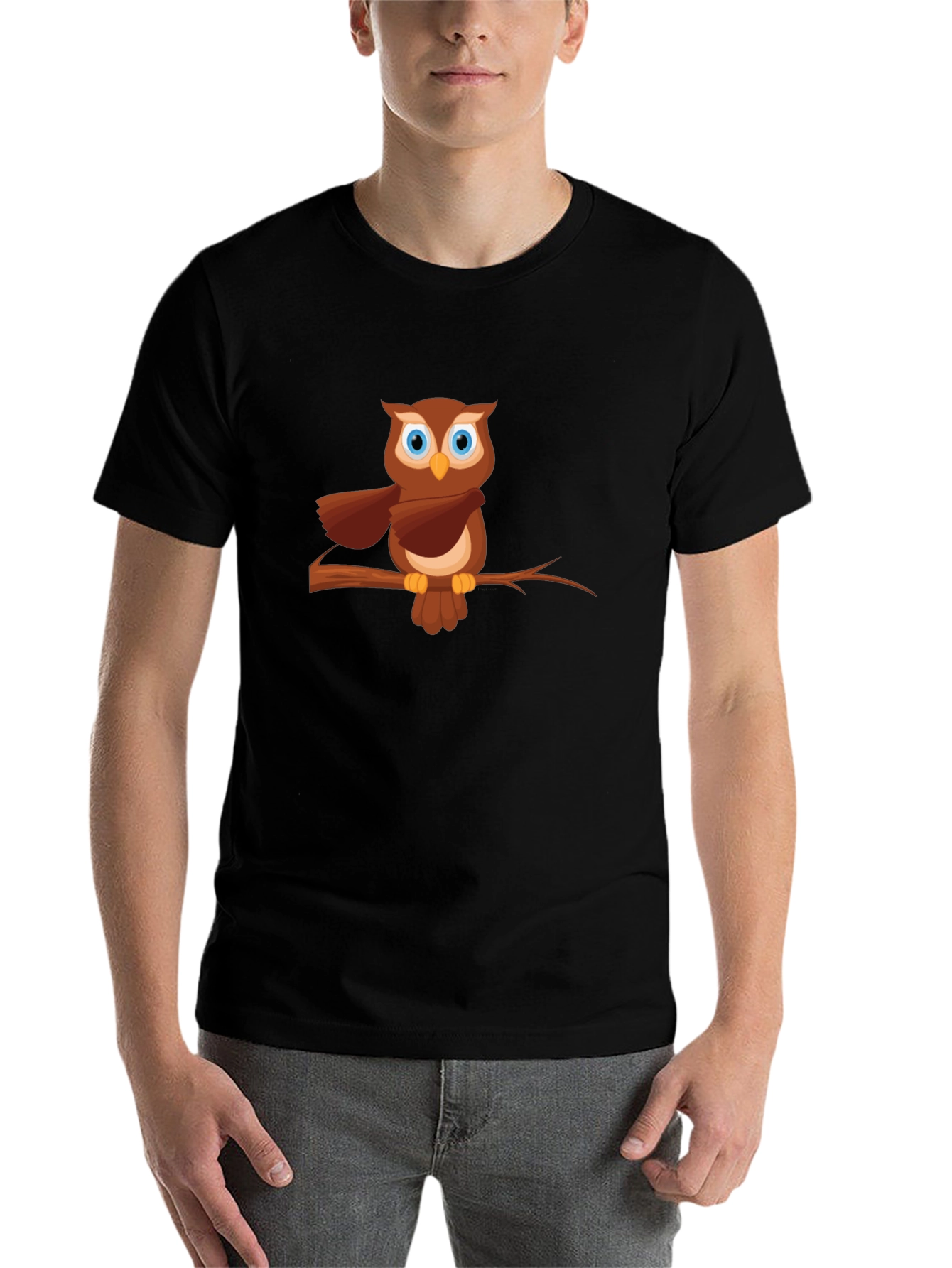 Black Owl on Branch Graphic Tee - Men's Black T-Shirt view 7
