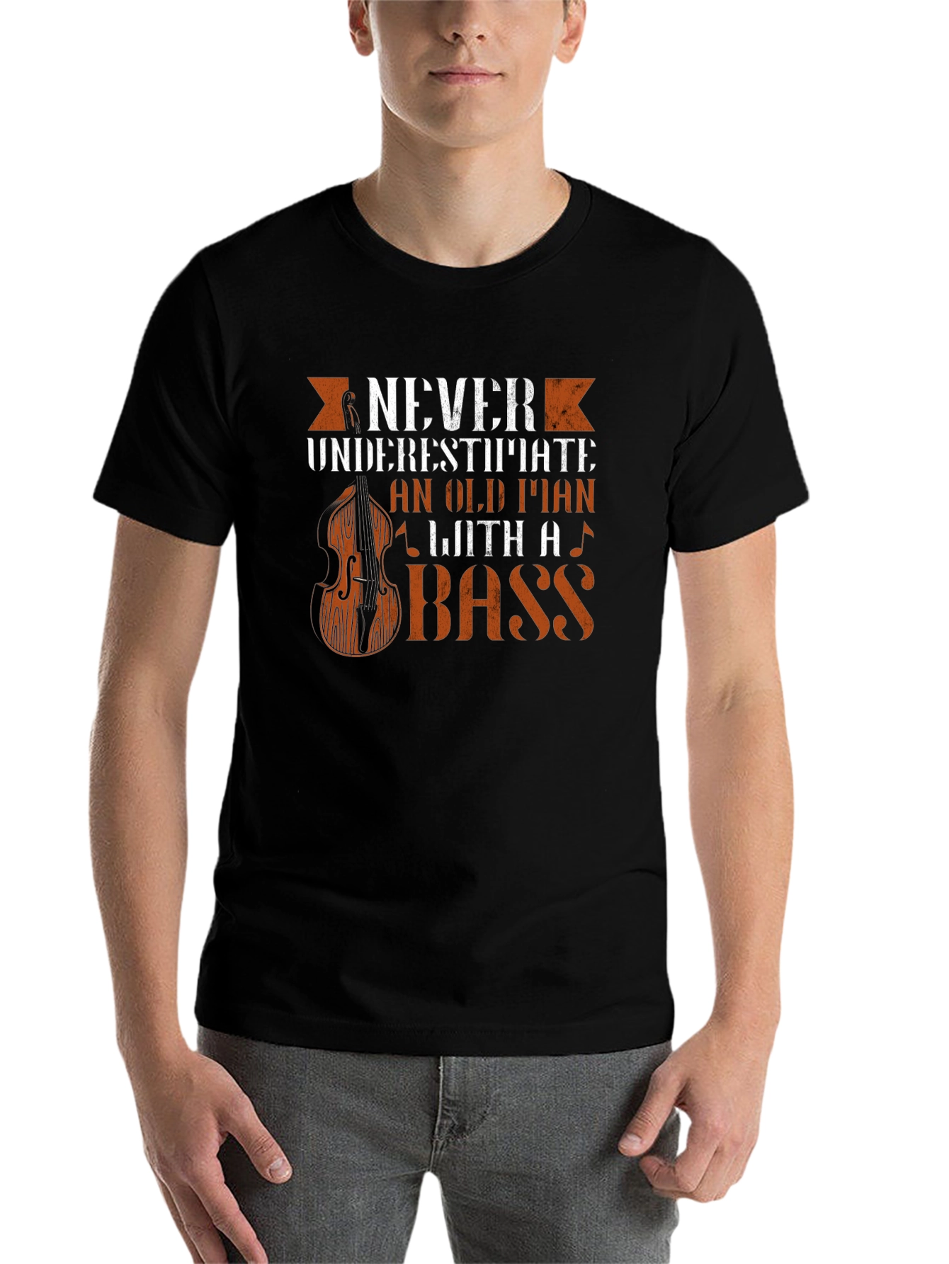 Black Never Underestimate Old Man Bass Guitar T-Shirt view 7