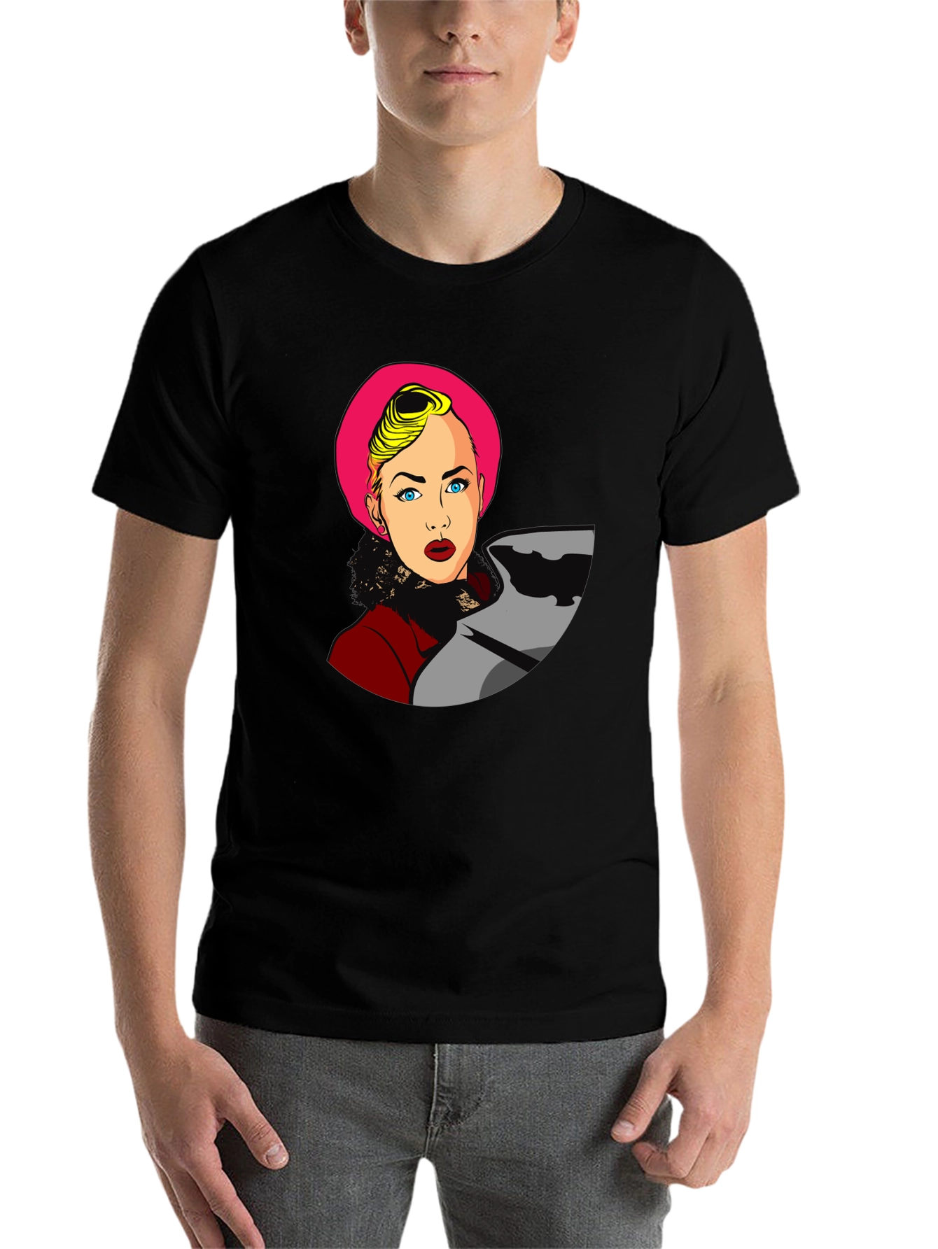 Black Pop Art Woman Graphic Black T-Shirt view 7
