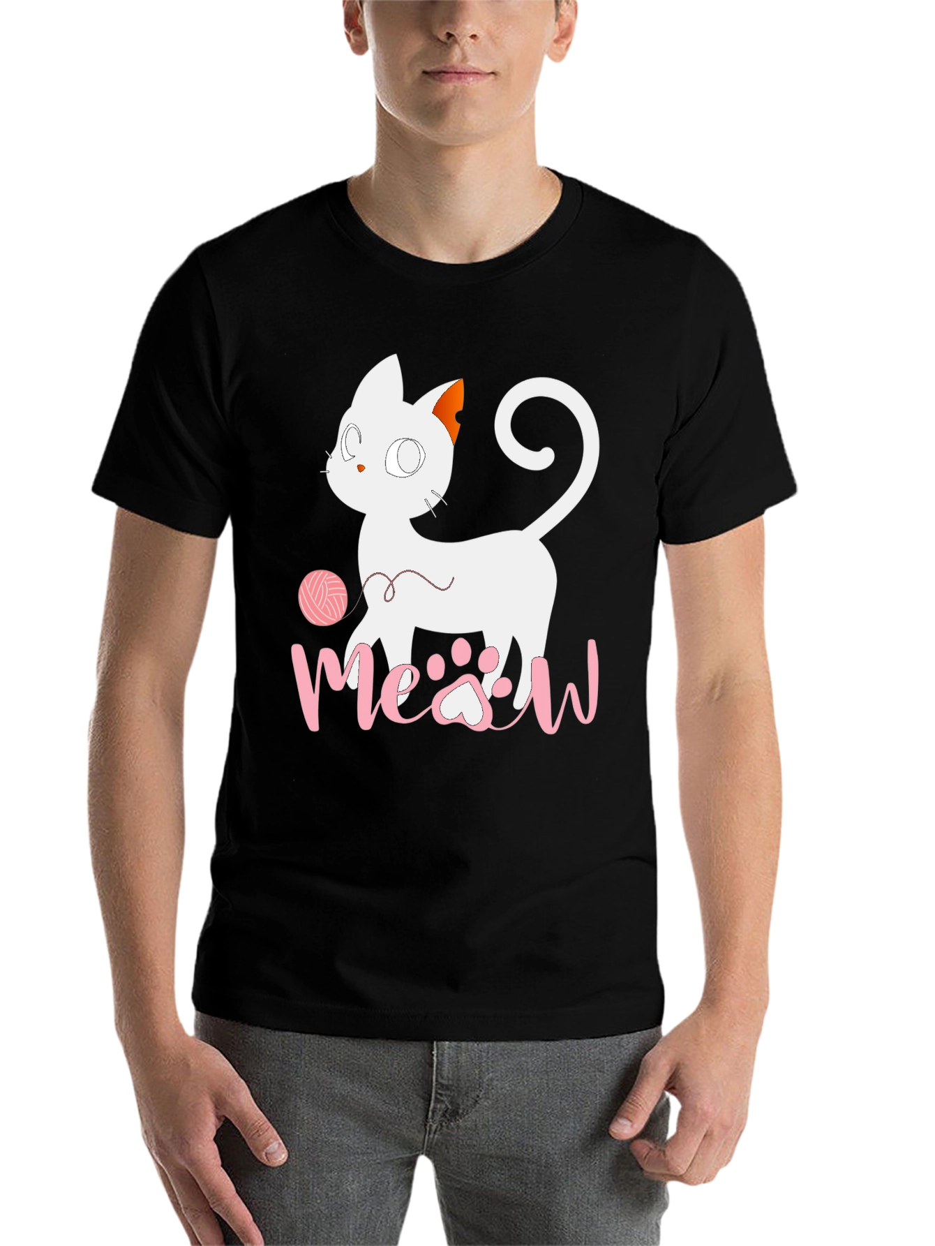 Black Cute Cat Meow T-Shirt - Fun Graphic Tee view 7