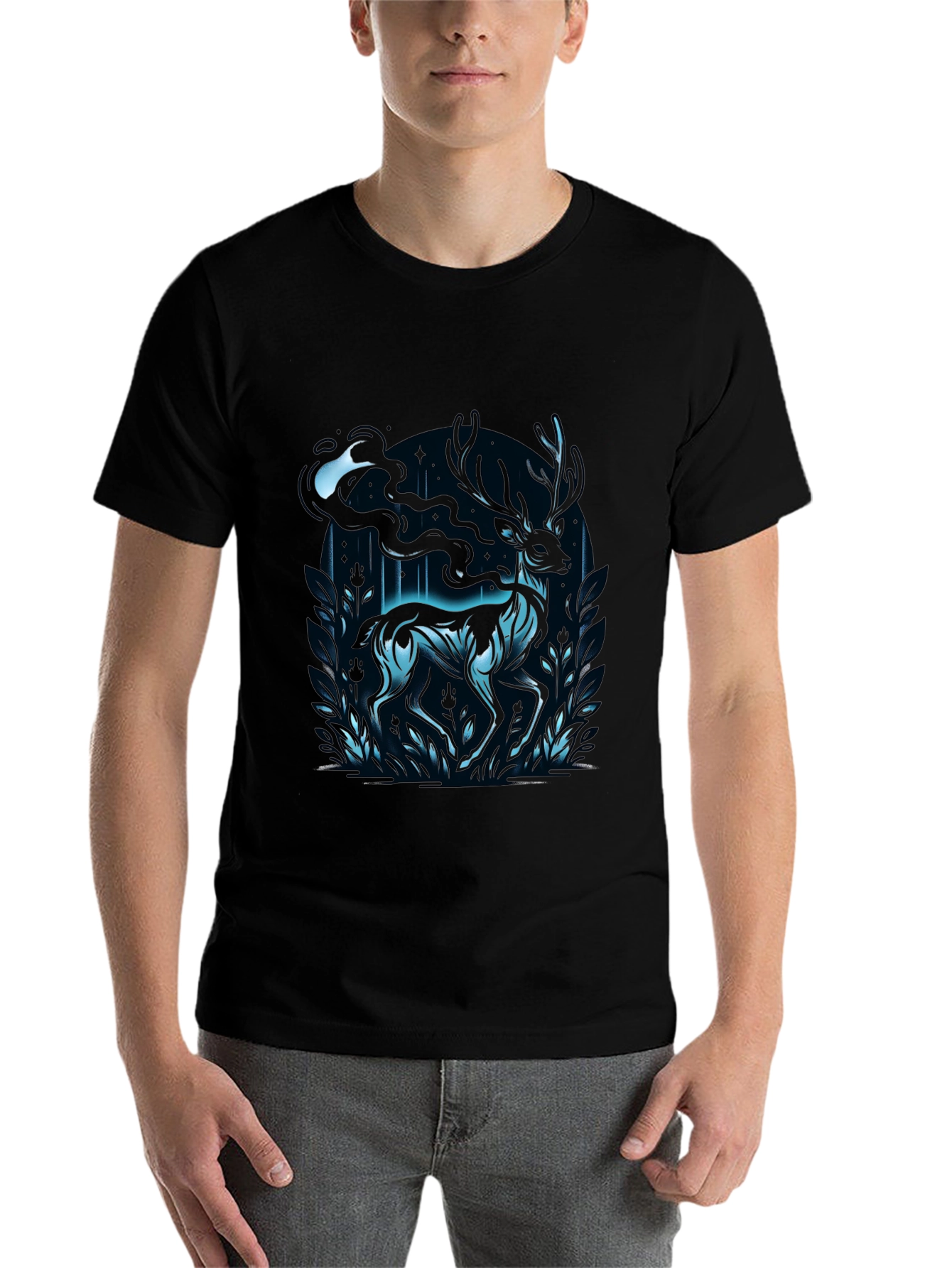 Black Mystic Deer Graphic T-Shirt - Black view 7