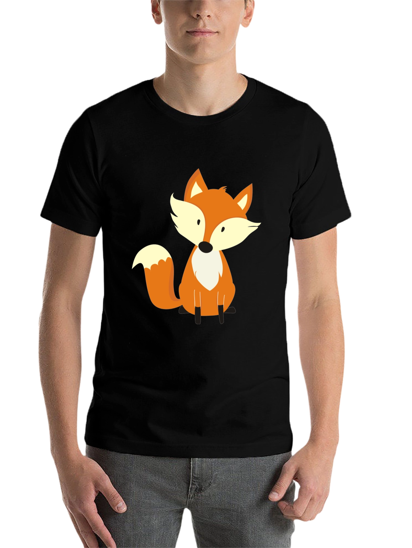 Black Cute Fox Graphic Tee - Soft Black T-Shirt view 7