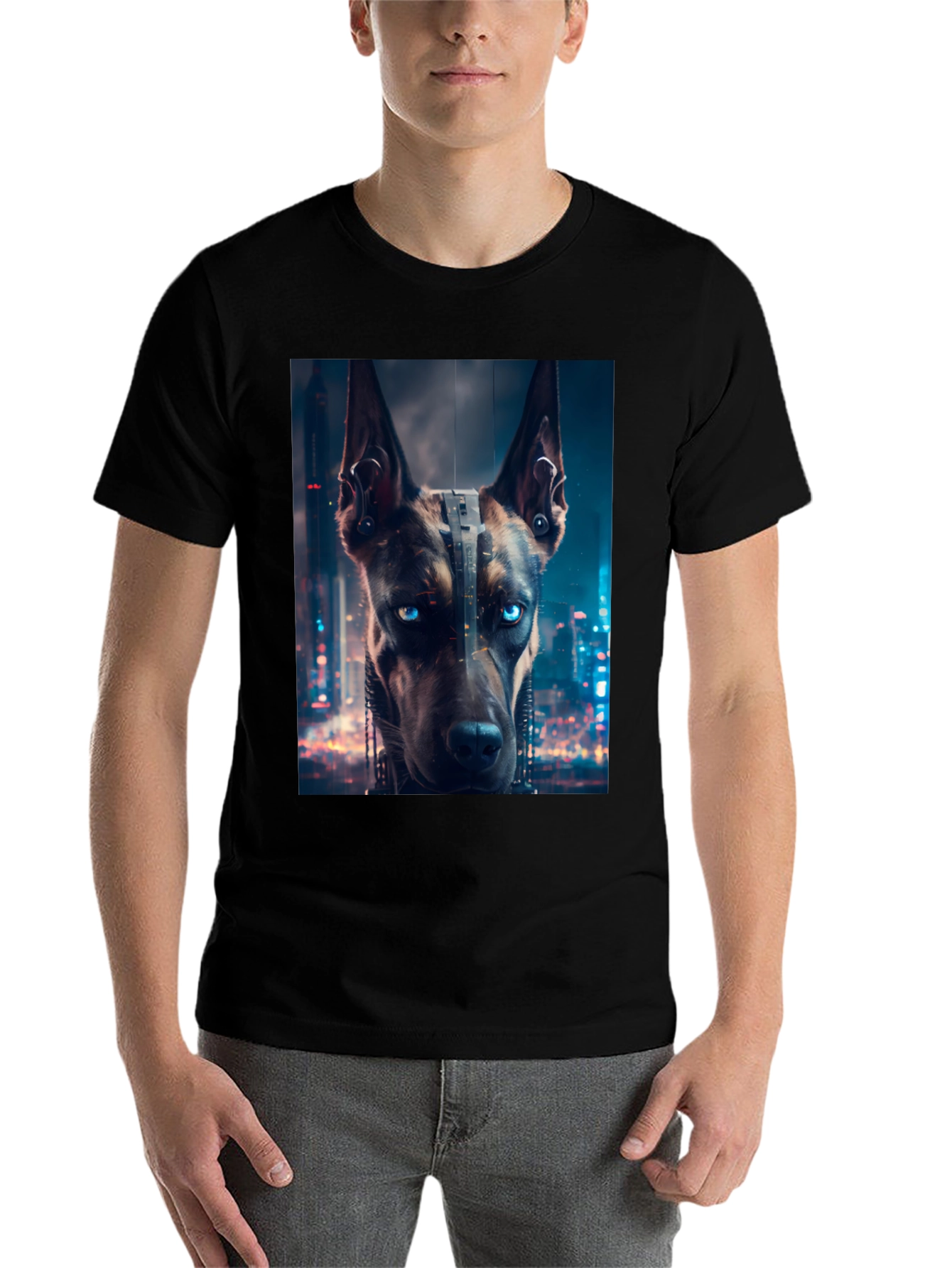 Black Cyberpunk Doberman T-Shirt - Urban Style view 7