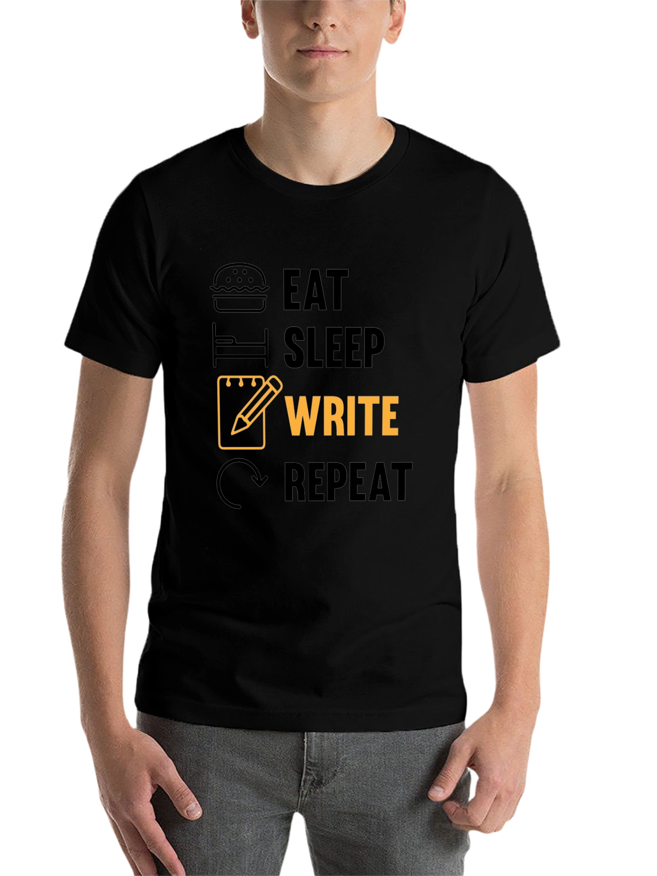 Black Eat Sleep Write Repeat Novelty T-Shirt view 7