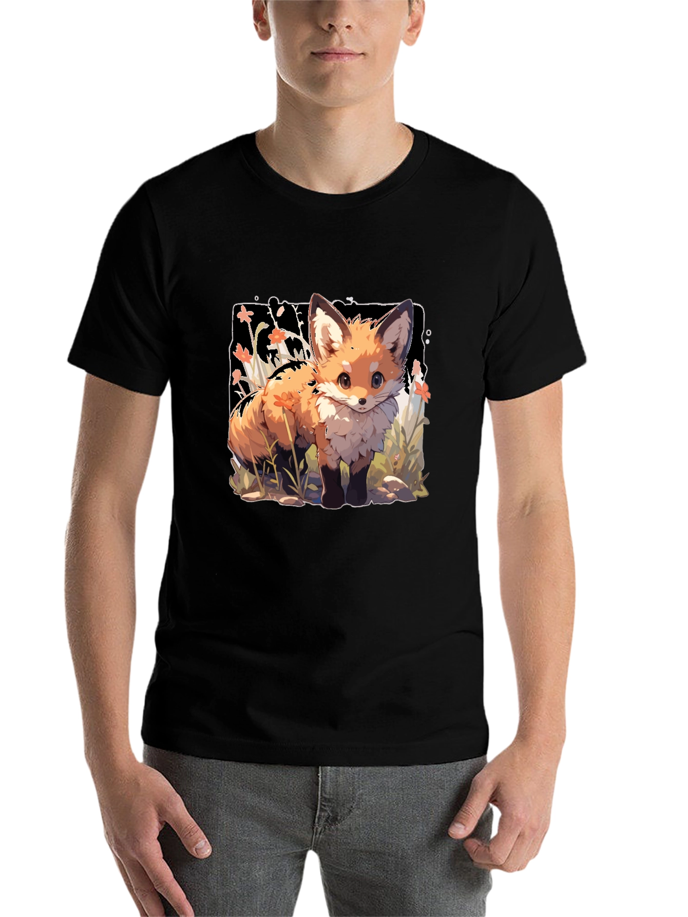 Black Cute Fox Graphic Tee - Stylish Animal Lover Shirt view 7
