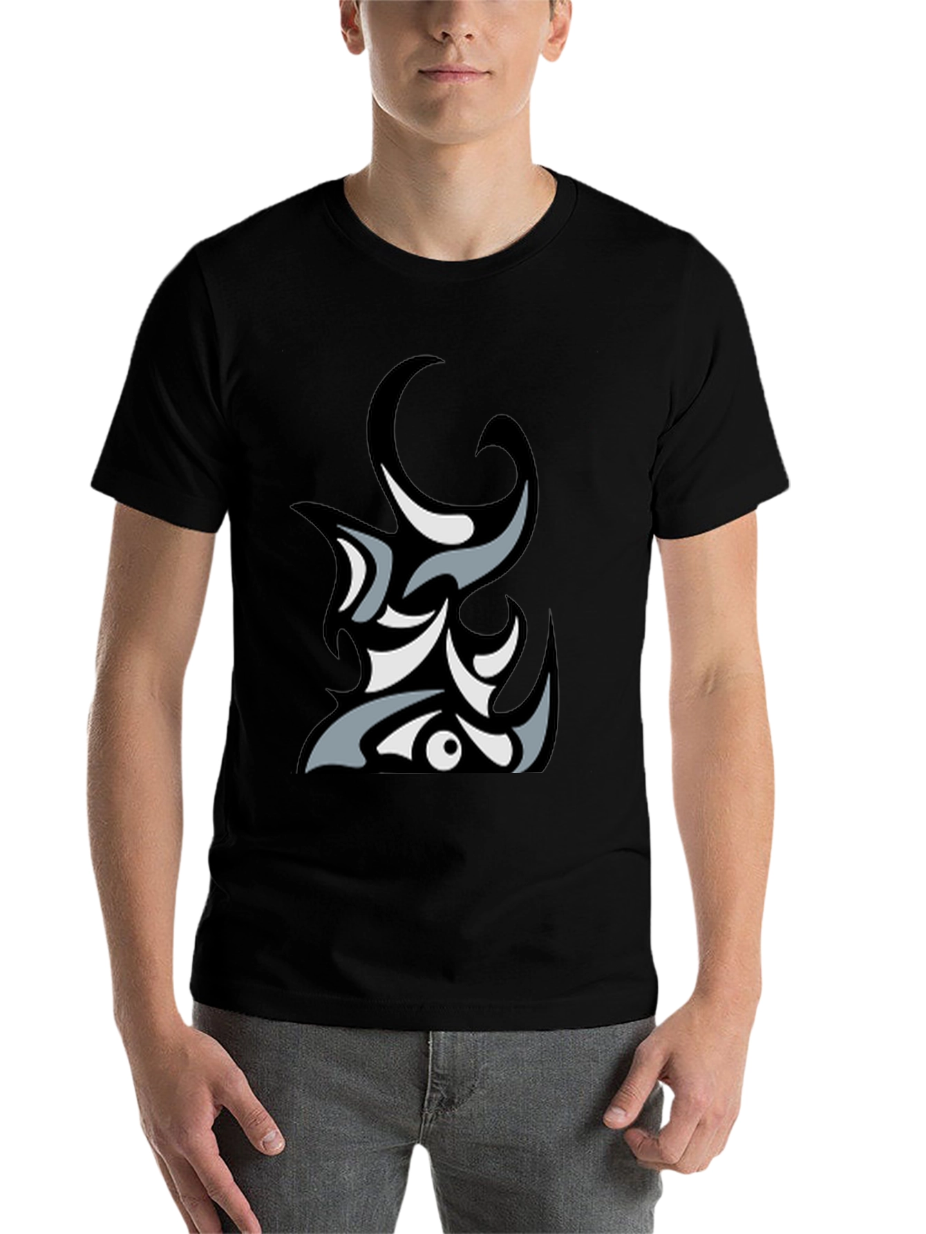 Black Abstract Tribal Graphic Black T-Shirt view 7