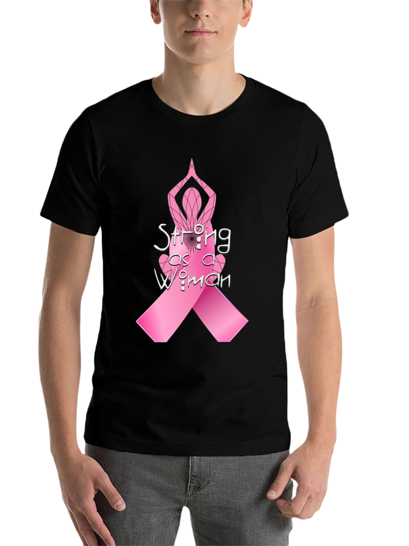 Black Strong as a Woman Breast Cancer Awareness T-Shirt view 7