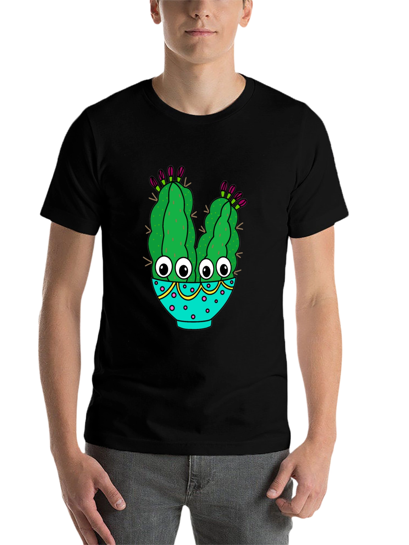 Black Funny Cactus Graphic T-Shirt - Black Cotton Blend view 7