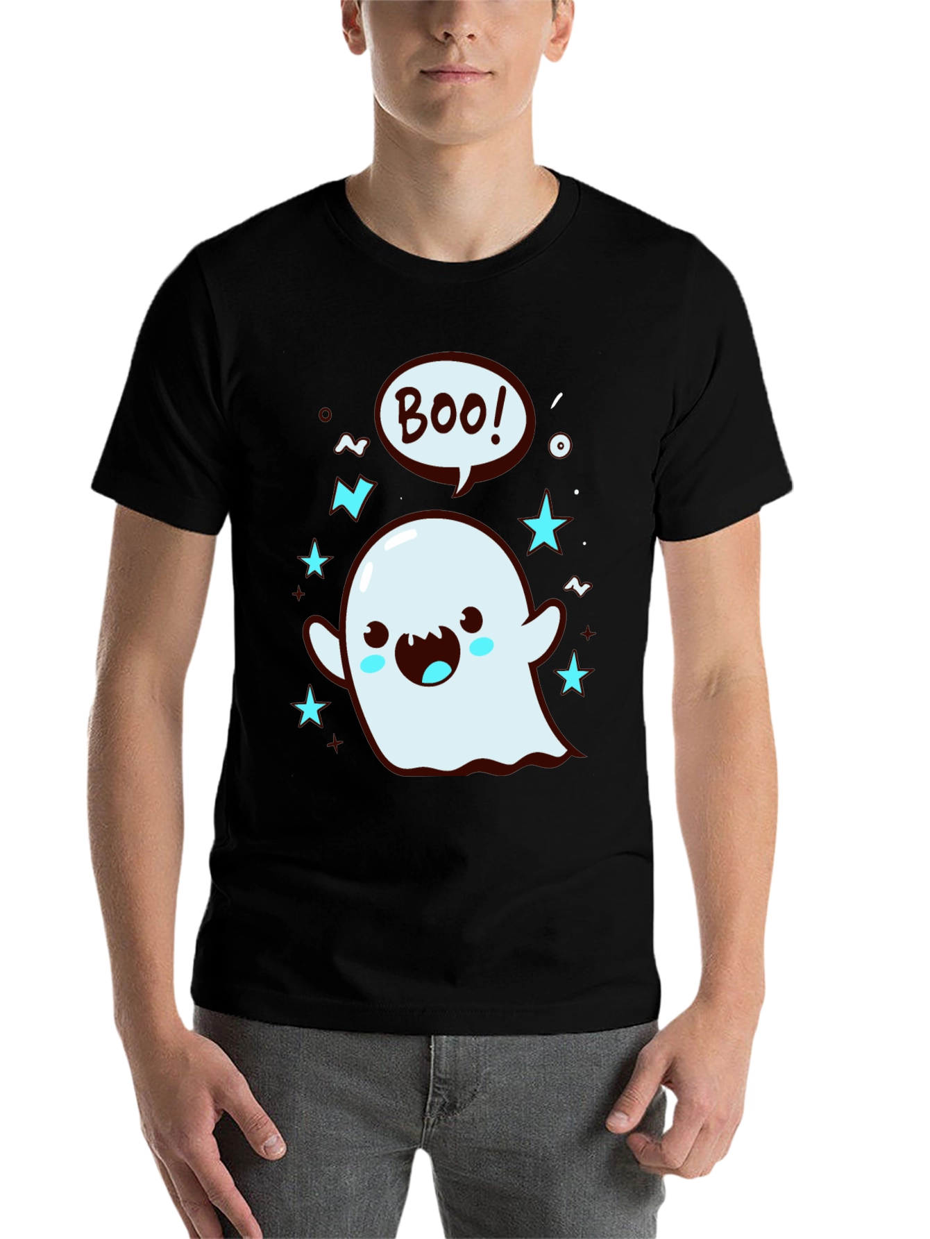Cute Ghost Boo Graphic Tee - Black T-Shirt - 7