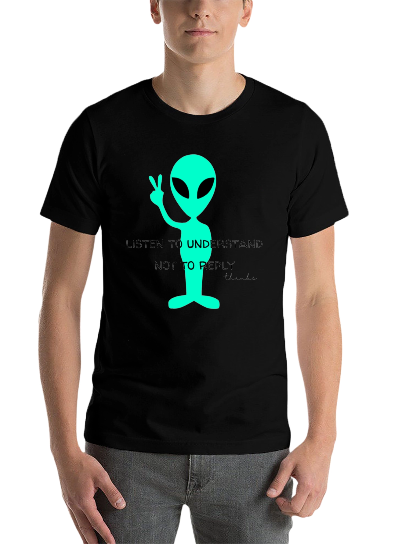 Black Alien Peace T-Shirt - Listen to Understand Tee view 7