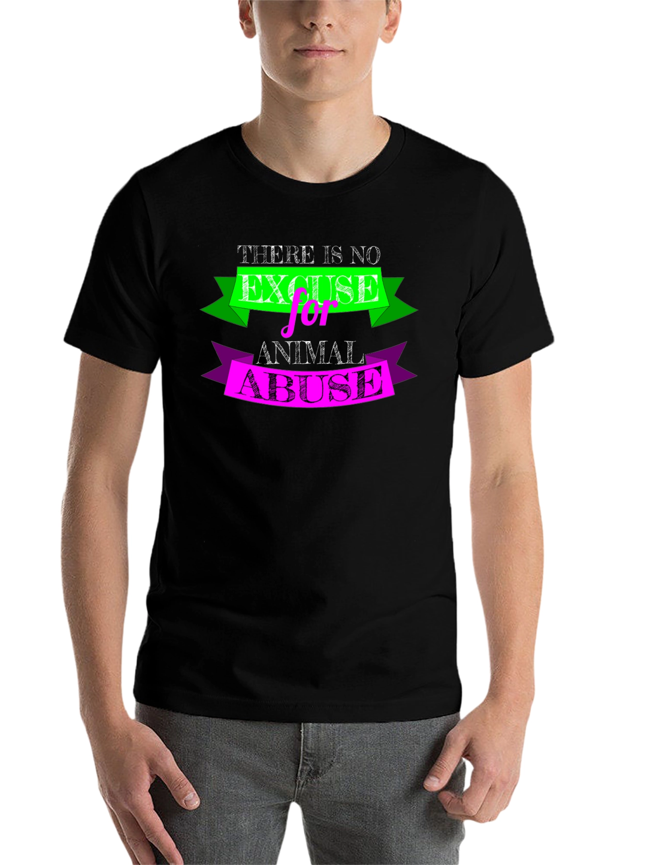 Black Animal Abuse Awareness Black T-Shirt view 7