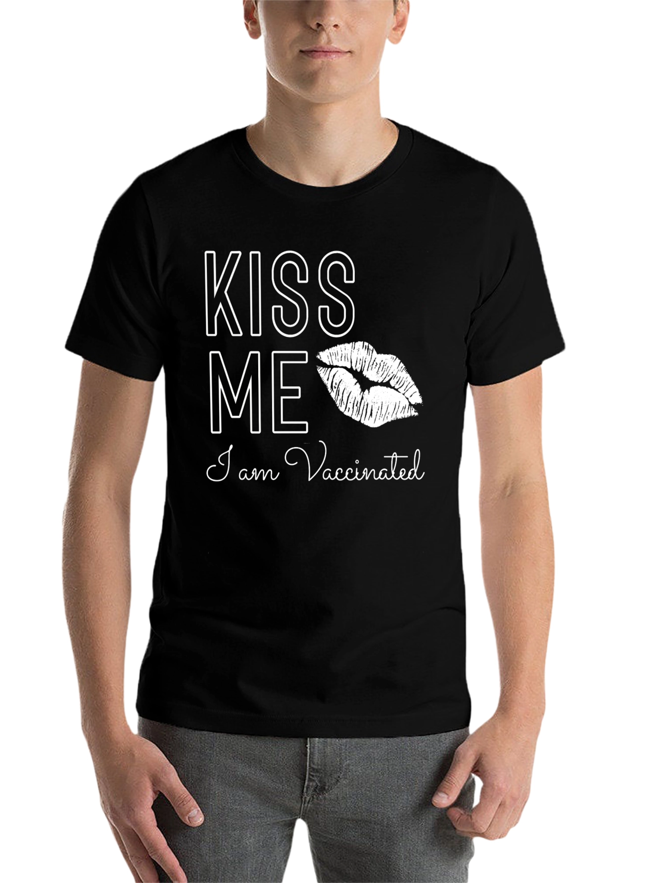 Black Kiss Me I'm Vaccinated T-Shirt view 7
