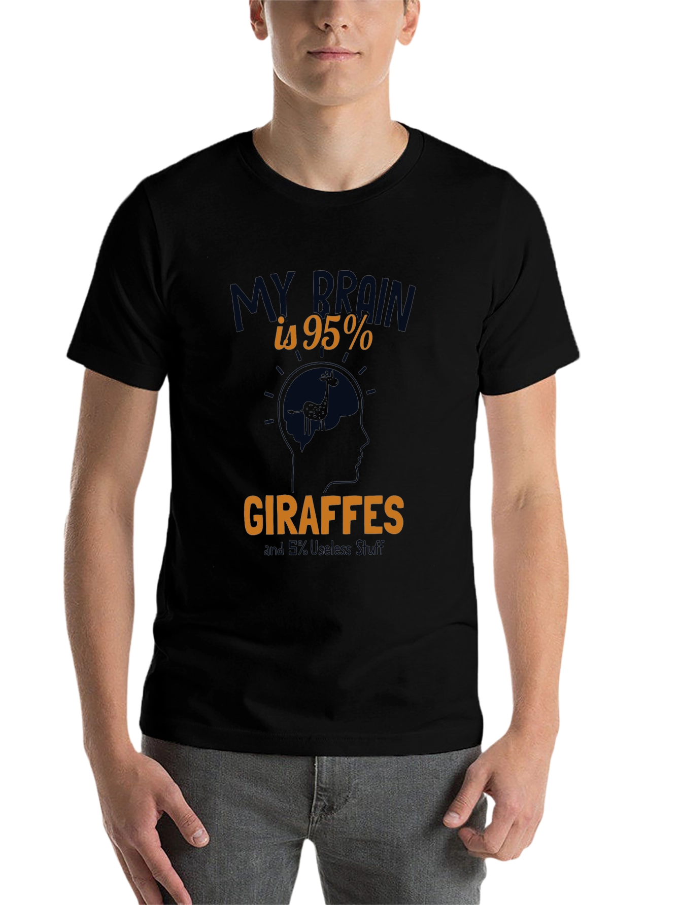 Black Giraffe Brain Funny Graphic T-Shirt view 7