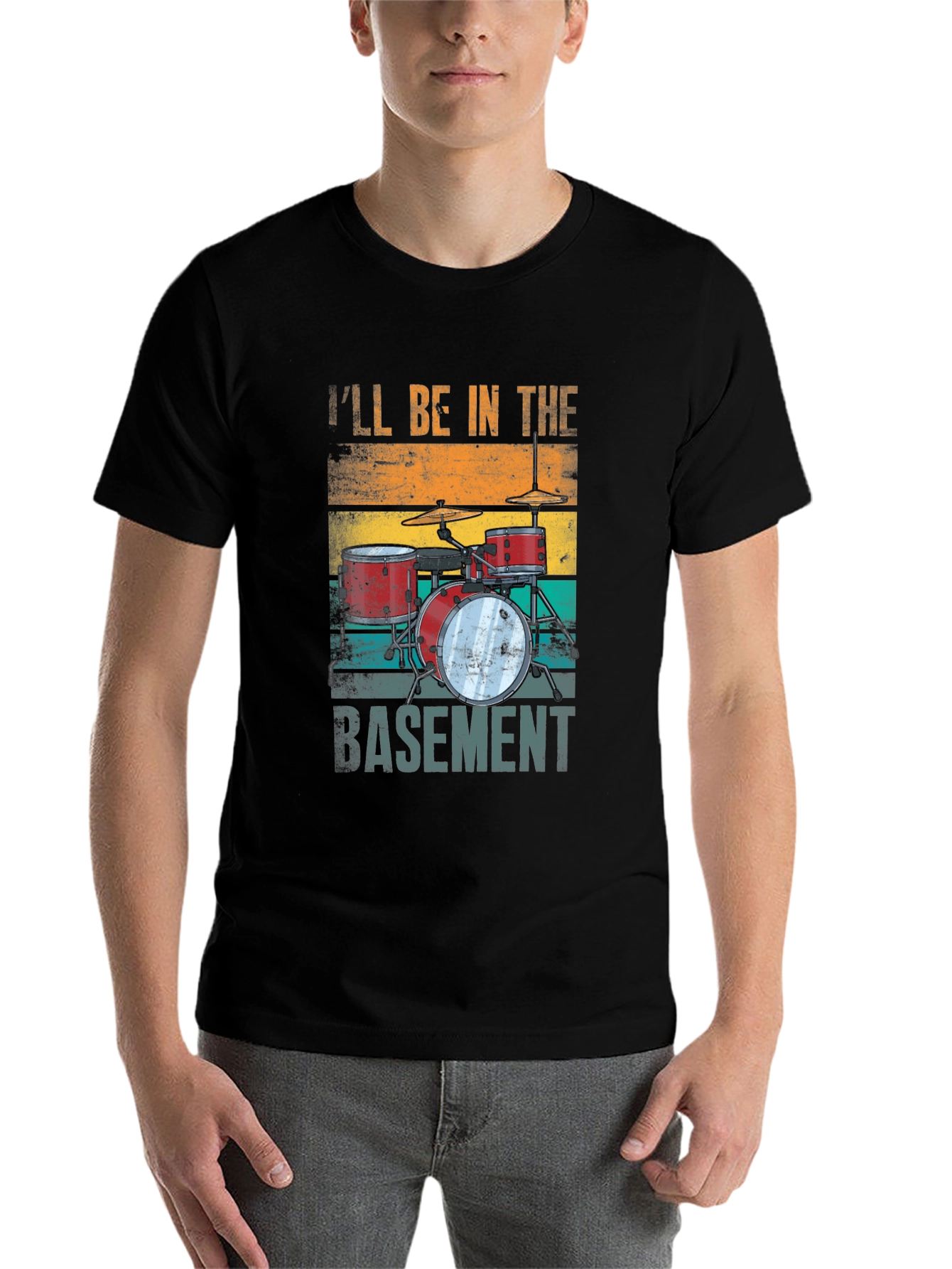 Black I'll Be in the Basement Drum Set T-Shirt view 7
