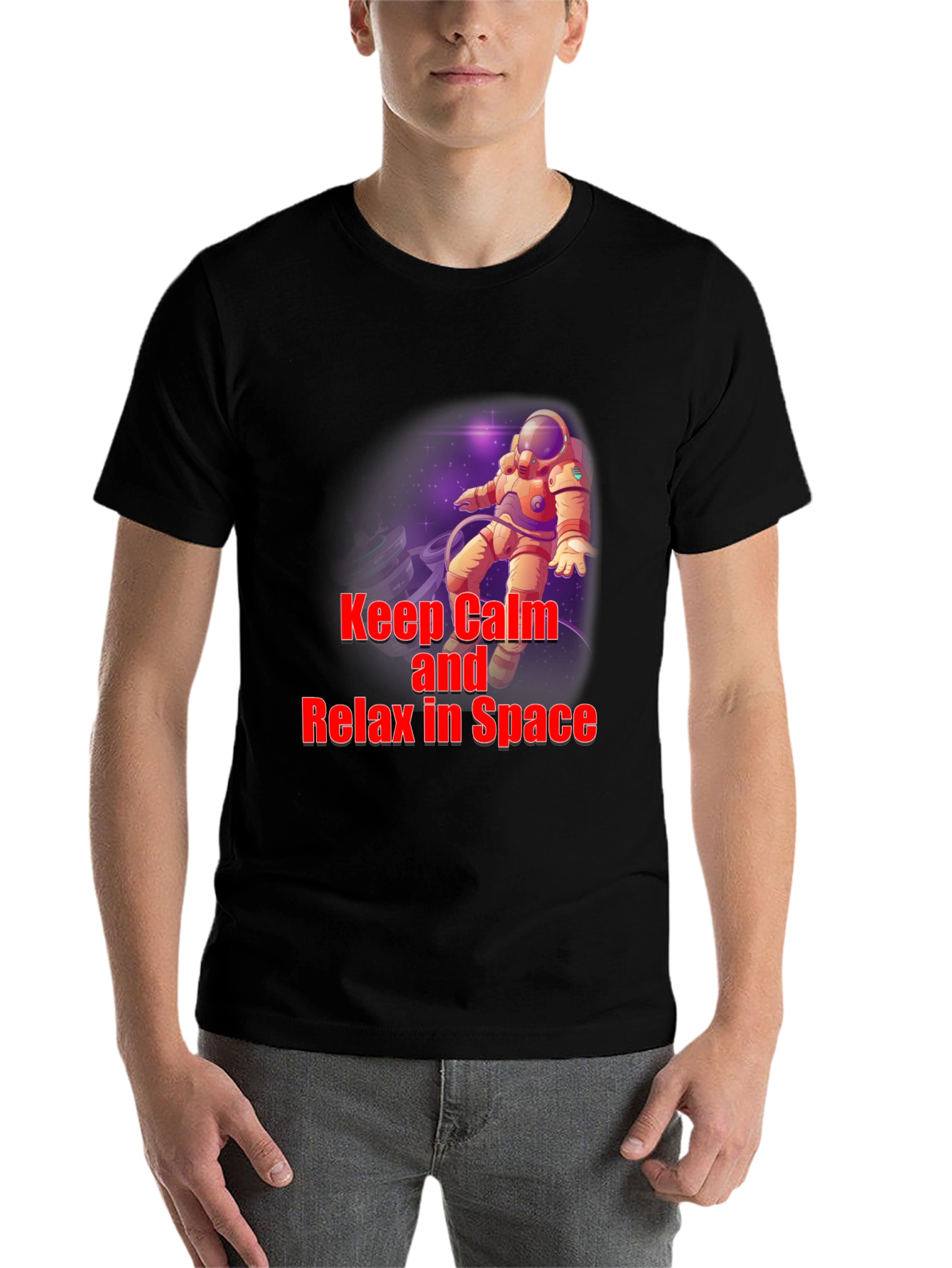 Black Keep Calm Astronaut T-Shirt - Space Design view 7