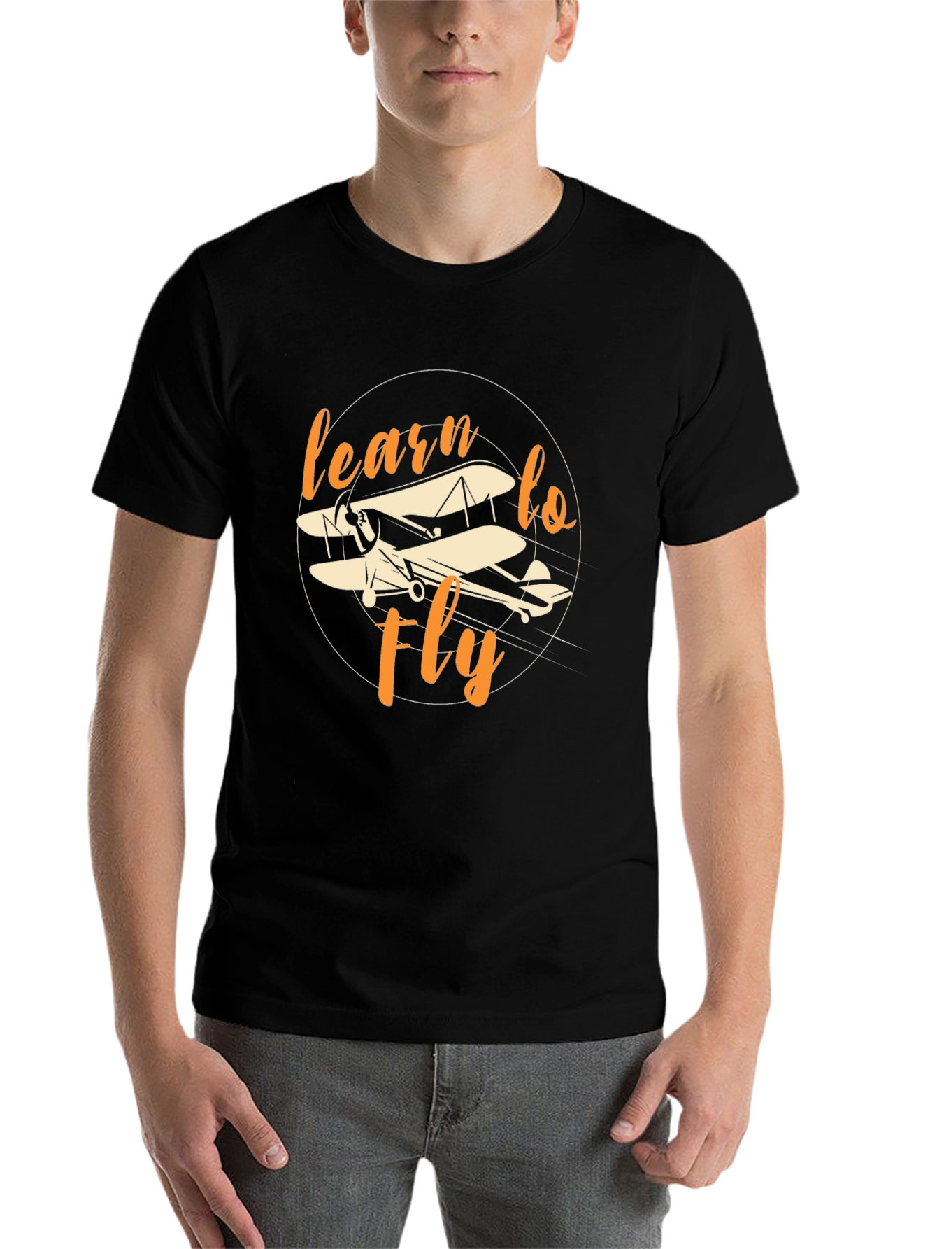 Black Learn to Fly Vintage Biplane Graphic T-Shirt view 7