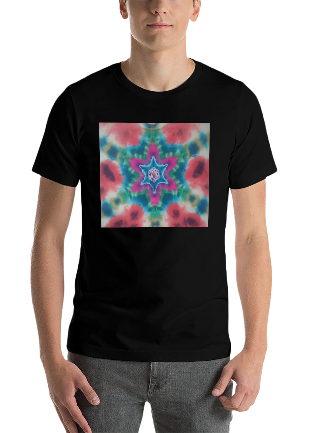 Black Colorful Tie-Dye Starburst Graphic Tee - Unisex view 7