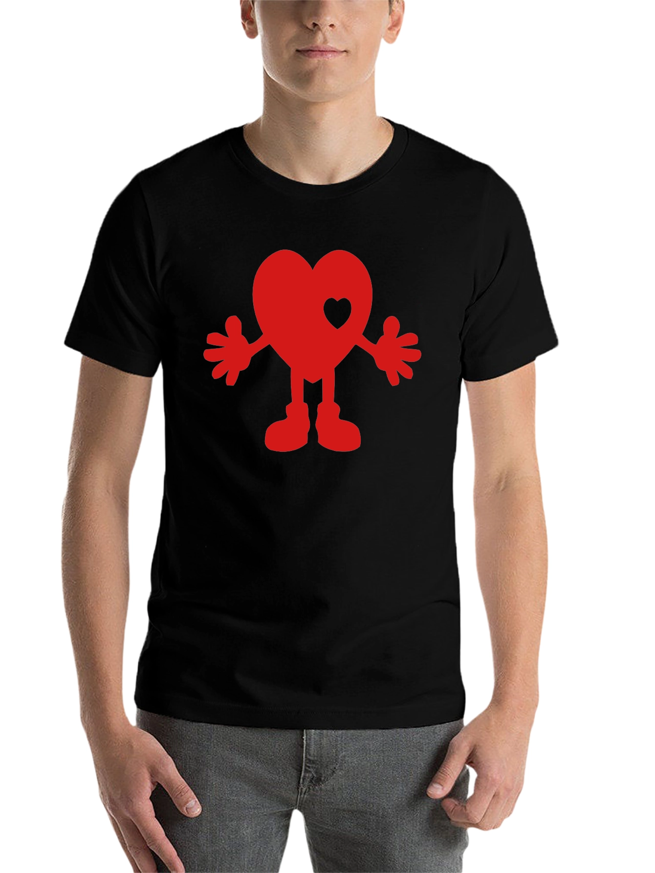 Black Heart Character Graphic Tee - Black Cotton Blend Shirt view 7