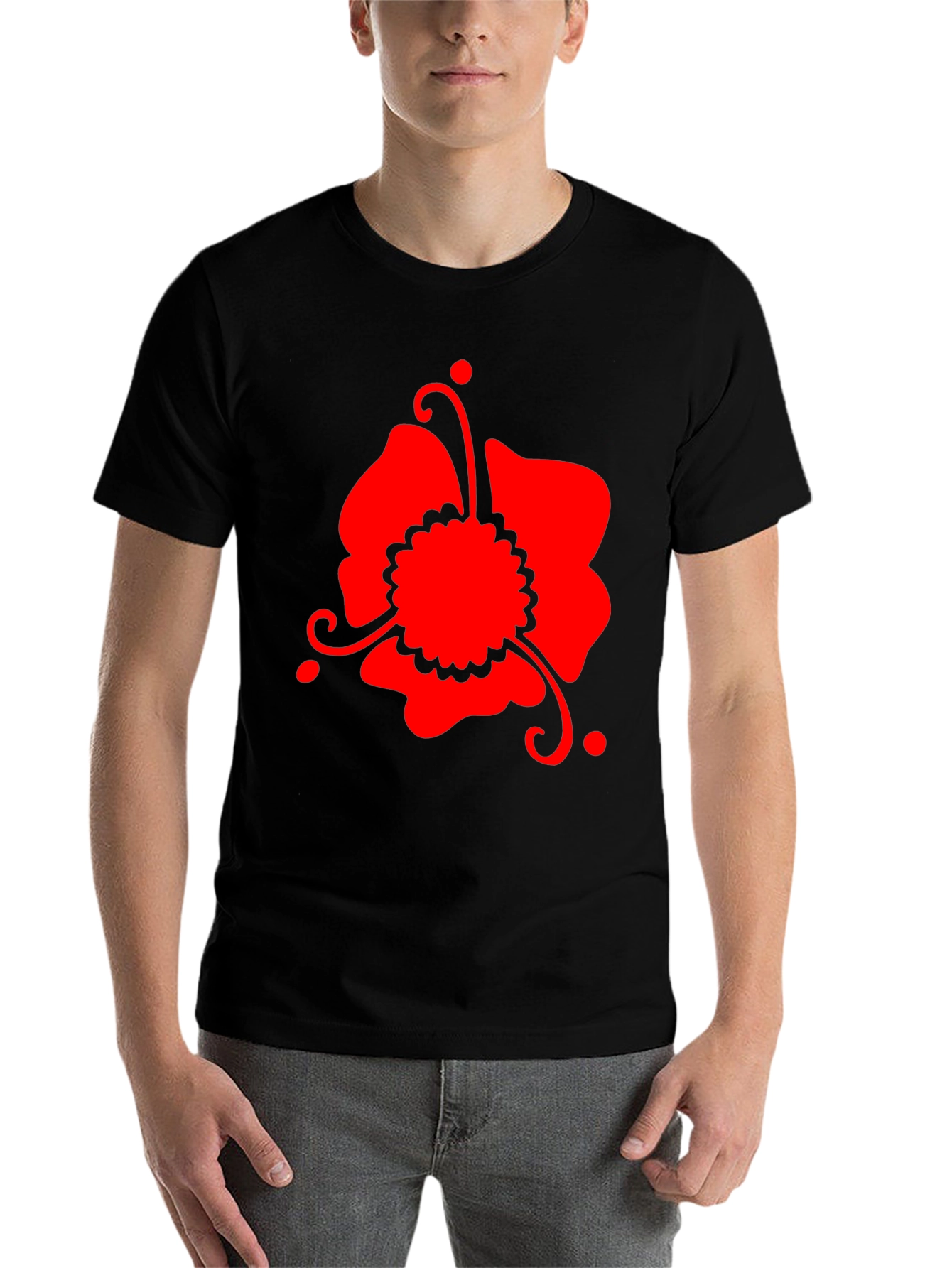 Black Red Floral Graphic Black T-Shirt view 7
