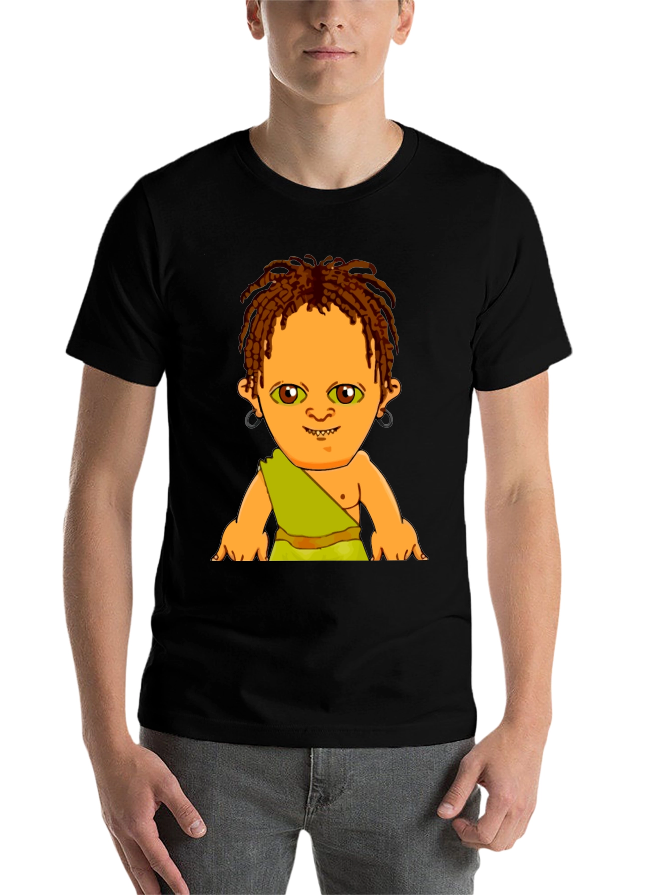 Black Cartoon Character Print Black T-Shirt view 7
