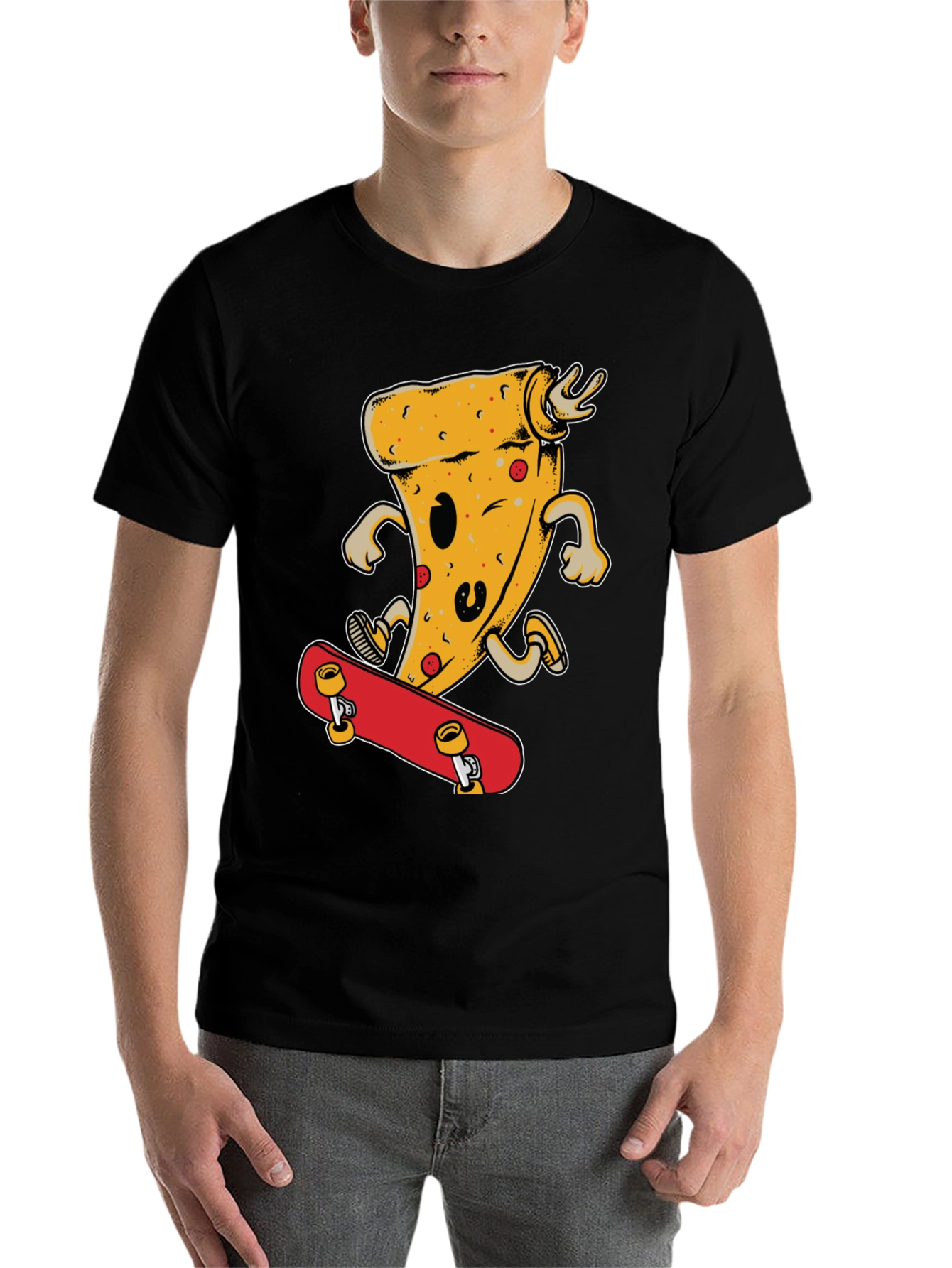 Black Pizza Skateboard T-Shirt - Fun & Stylish view 7
