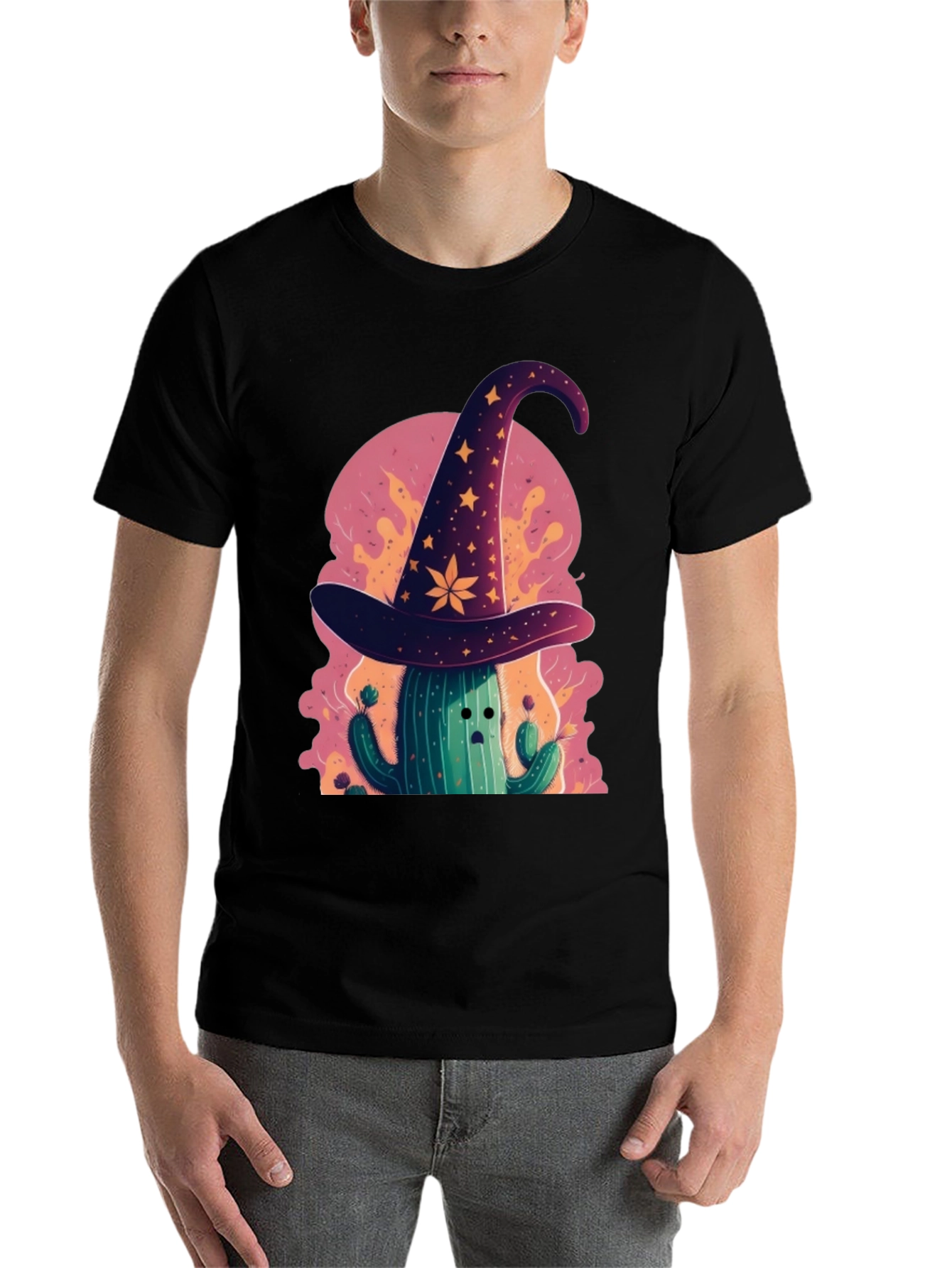 Black Whimsical Cactus Wizard Graphic Tee view 7