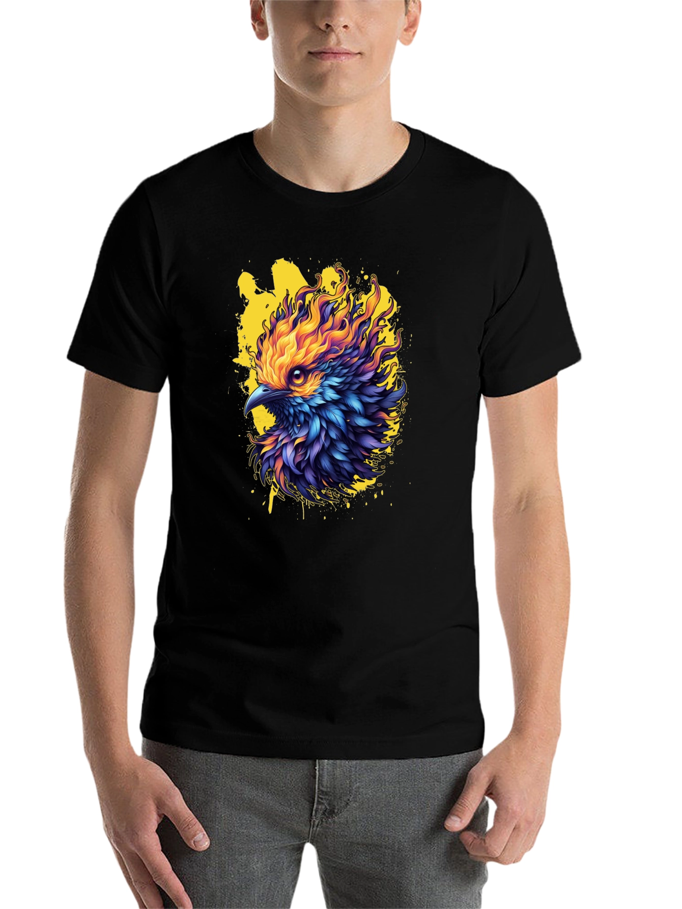 Black Fiery Phoenix Graphic Tee - Bold Statement Shirt view 7