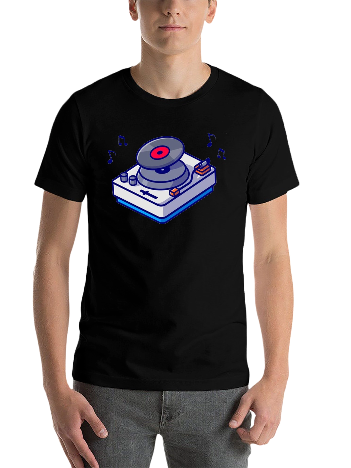 Black Retro Turntable Graphic T-Shirt - Music Lover's Tee view 7