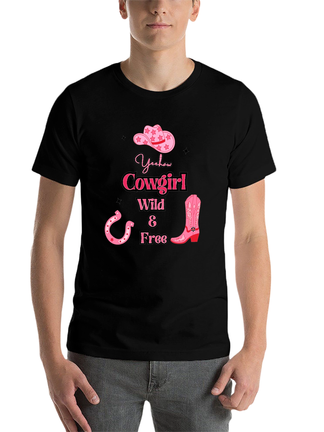 Black Yeehaw Cowgirl Graphic Tee - Wild & Free Design view 7