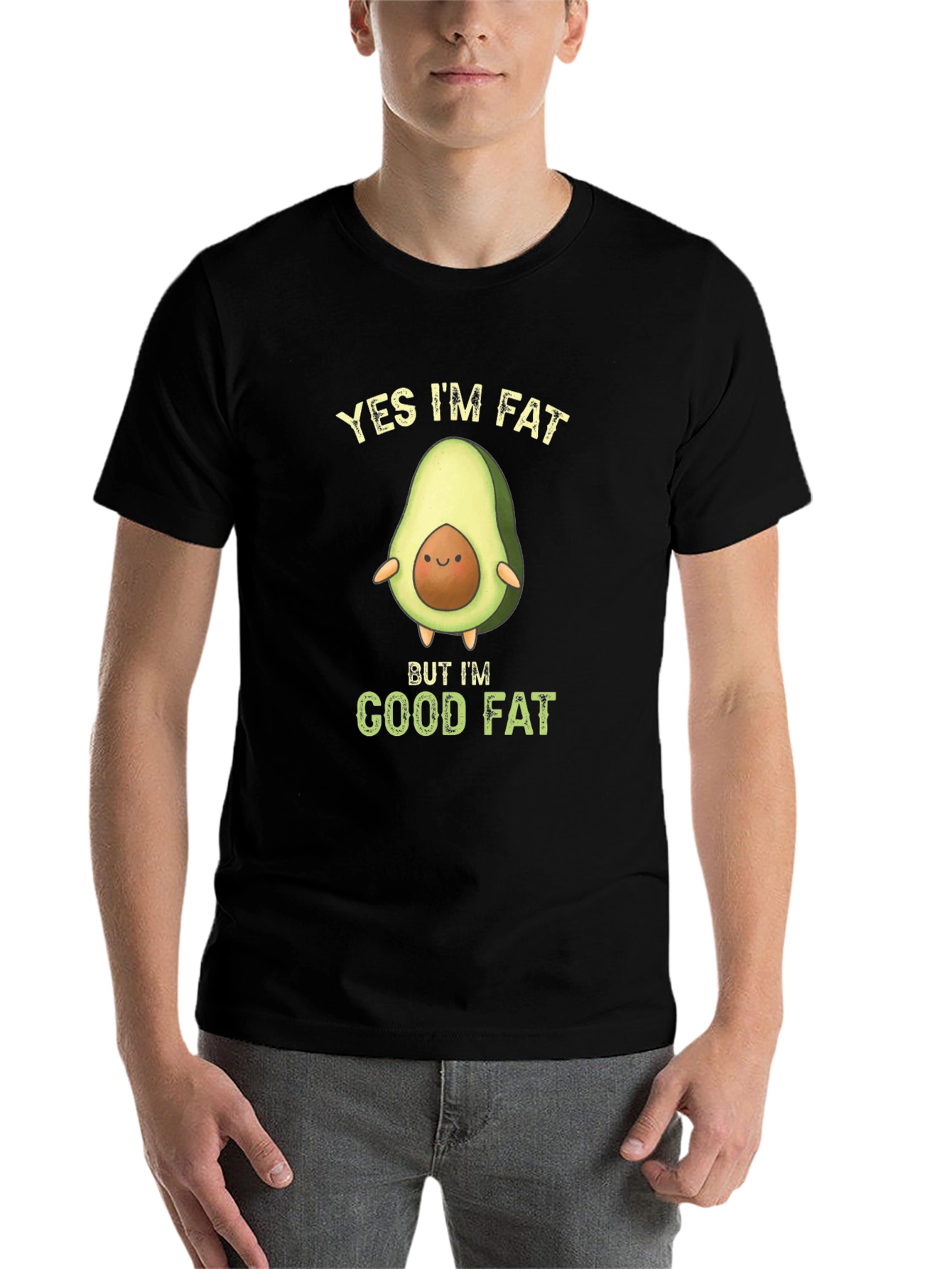 Black Funny Avocado T-Shirt - Yes I'm Fat Good Fat view 7