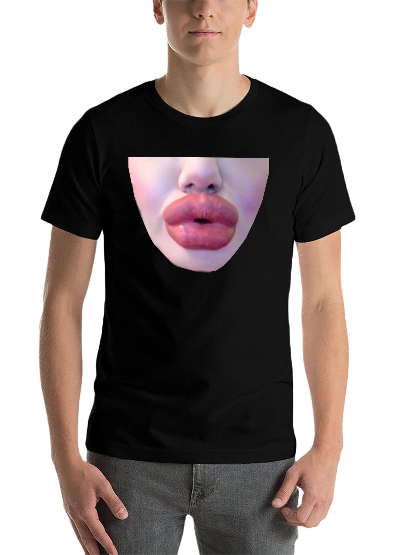 Black Statement Black Tee with Bold Lip Graphic view 7