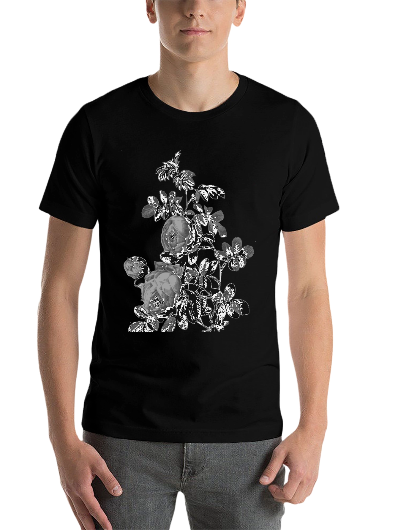 Black Floral Graphic Print Tee - Black view 7