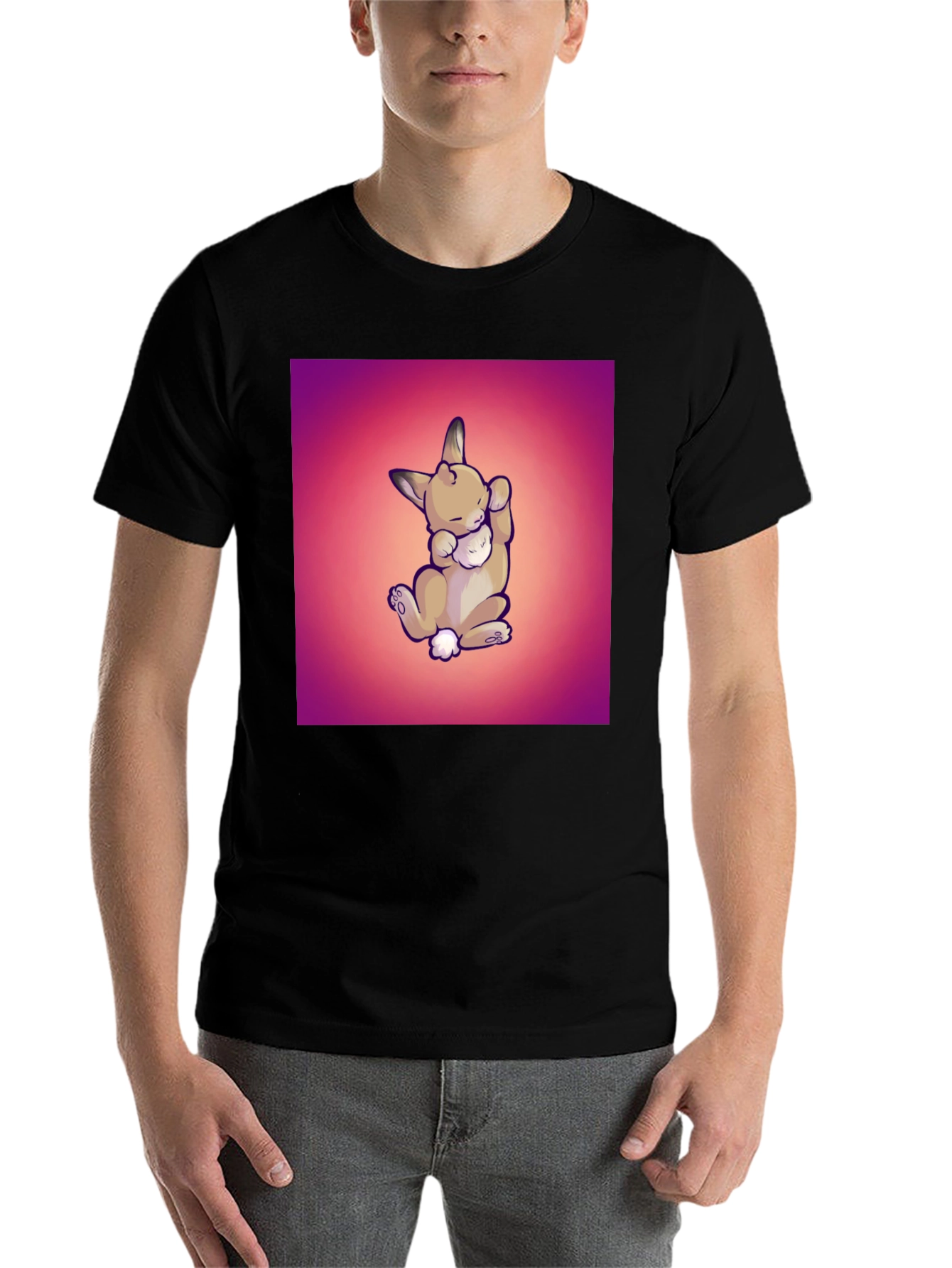 Black Cute Bunny Graphic Tee - Men's Black T-Shirt view 7
