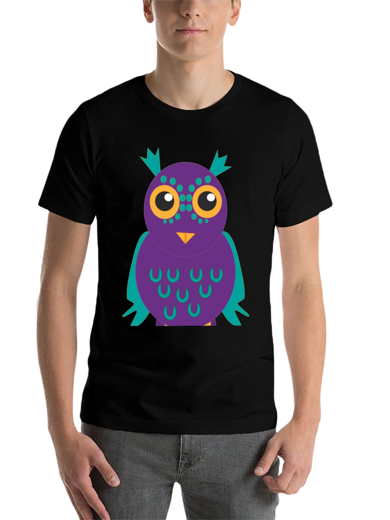 Black Funky Owl Graphic Tee - Black Cotton T-Shirt view 7