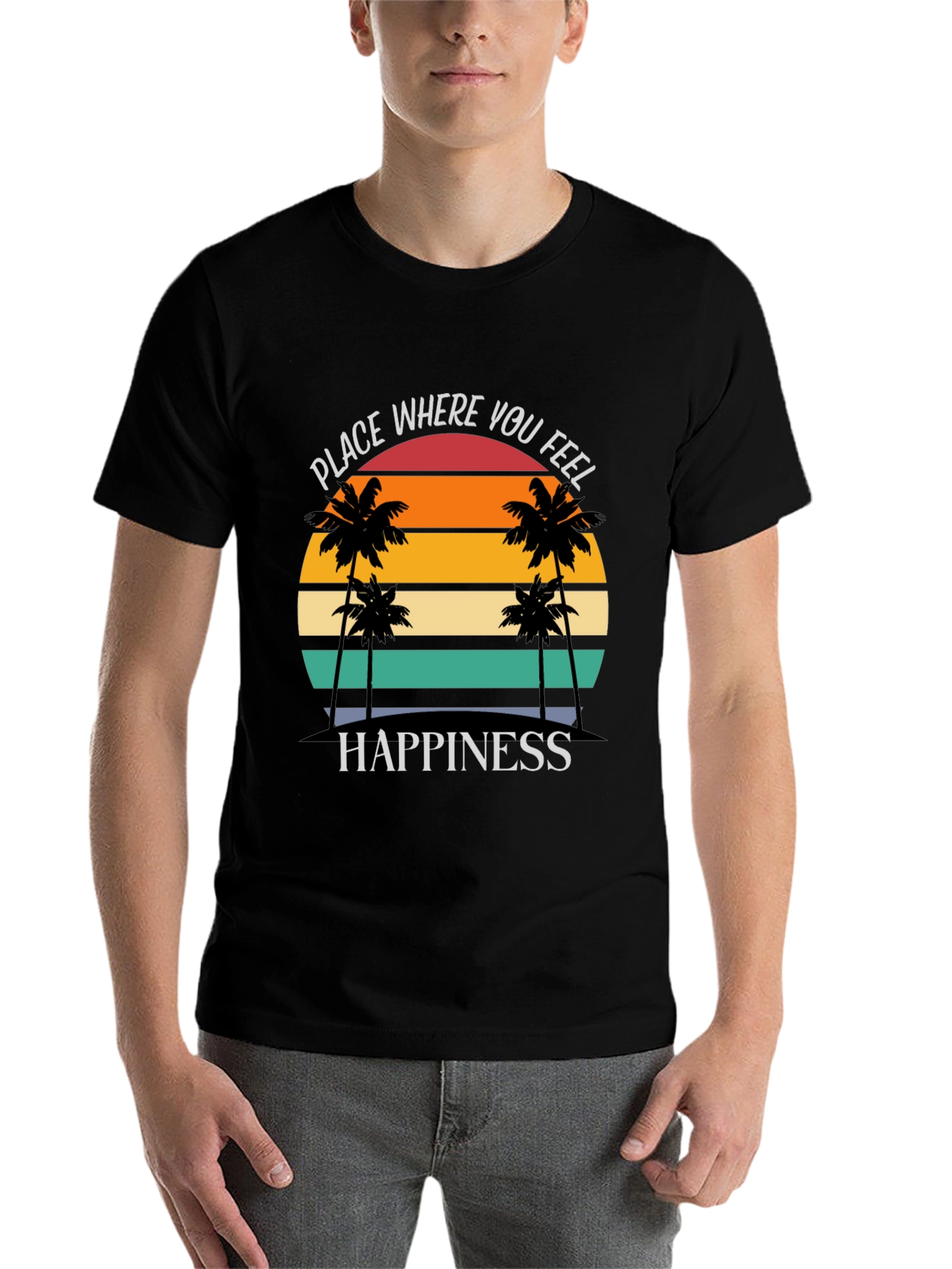 Black Tropical Sunset Happiness Graphic Tee view 7