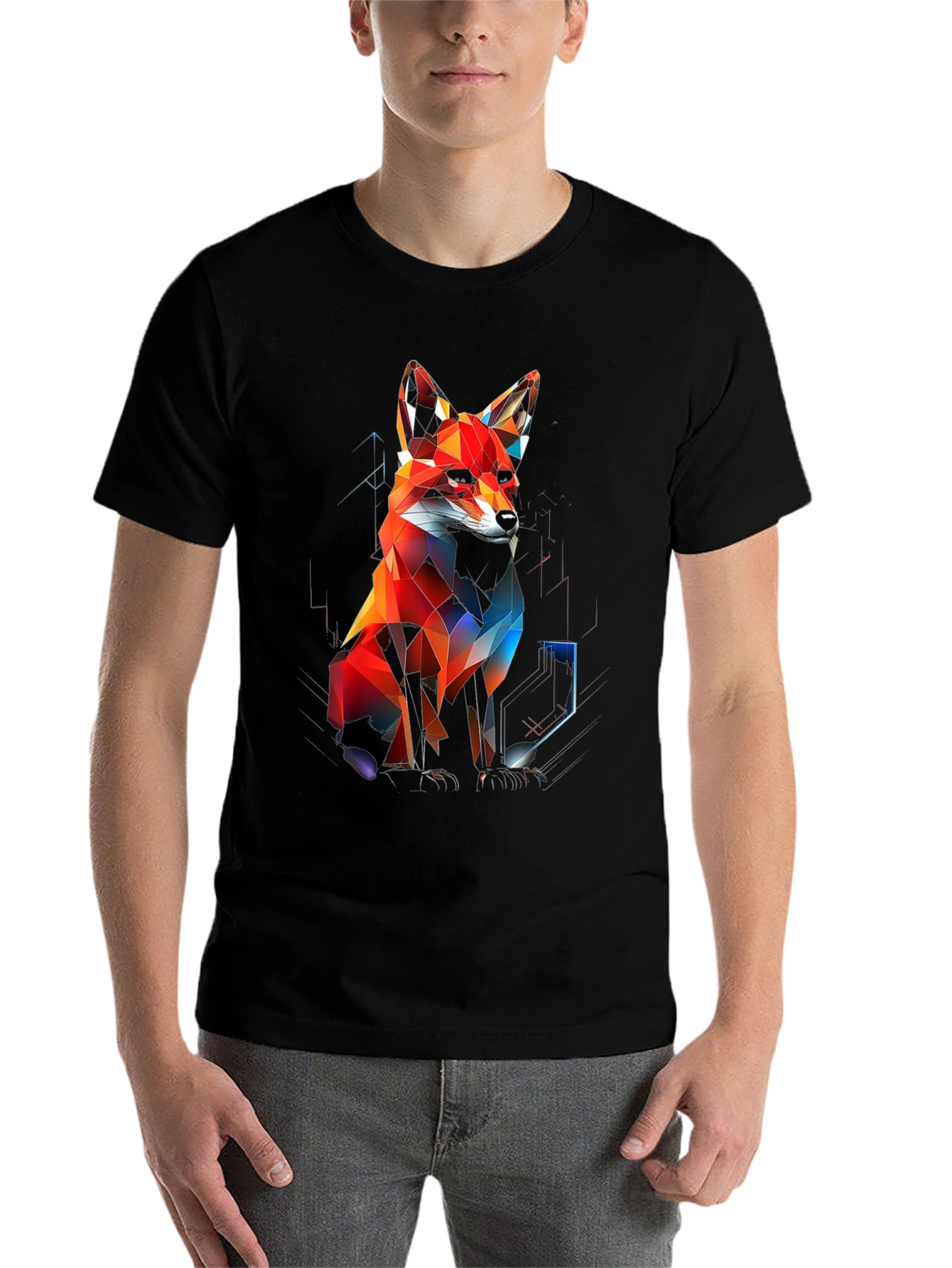 Black Geometric Fox Graphic Black T-Shirt view 7