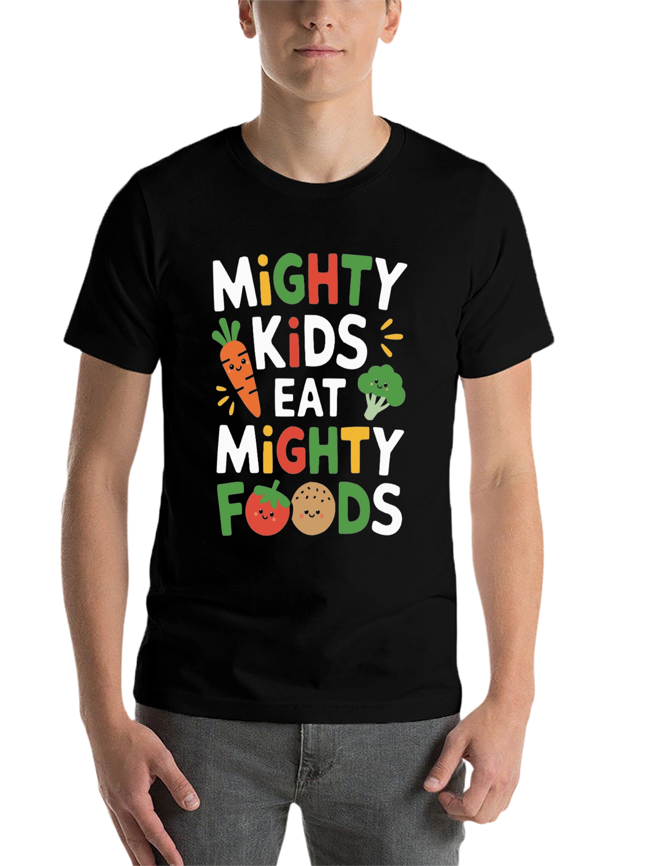 Black Mighty Kids Eat Mighty Foods T-Shirt view 7