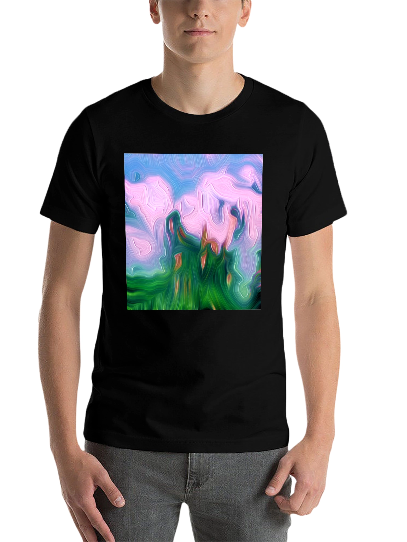 Black Abstract Landscape Graphic Tee - Artistic Black T-Shirt view 7