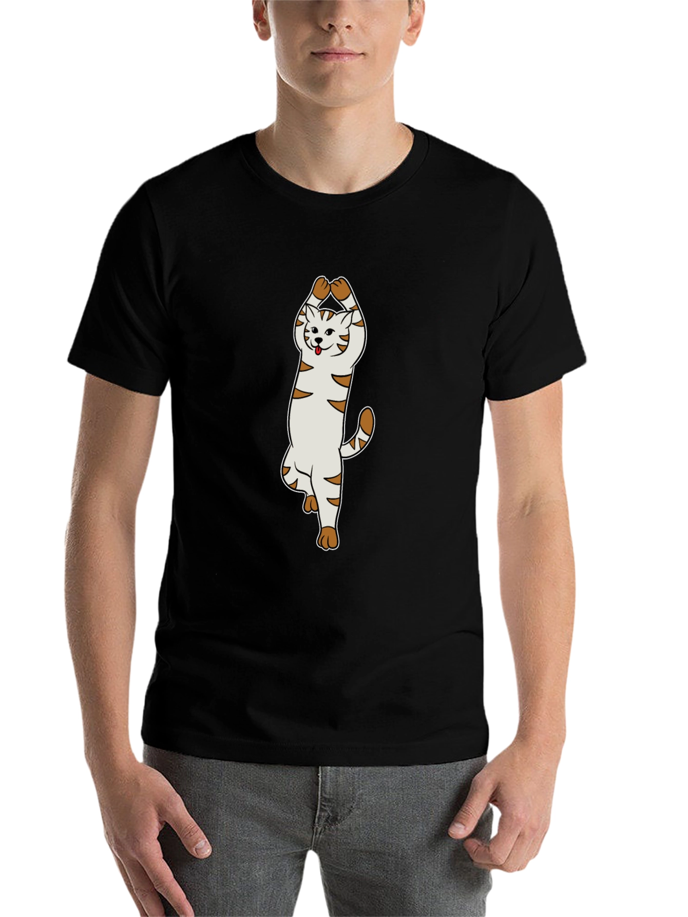 Black Yoga Cat T-Shirt - Black Cotton Blend view 7