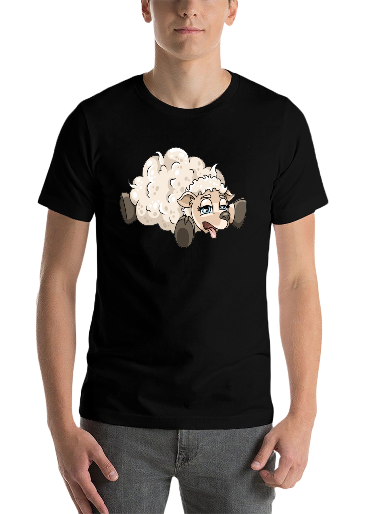 Black Cartoon Sheep Graphic Tee - Black view 7