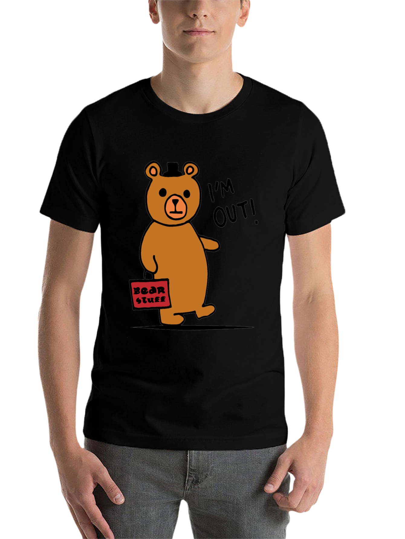Black Funny Bear Leaving T-Shirt - I'm Out! view 7