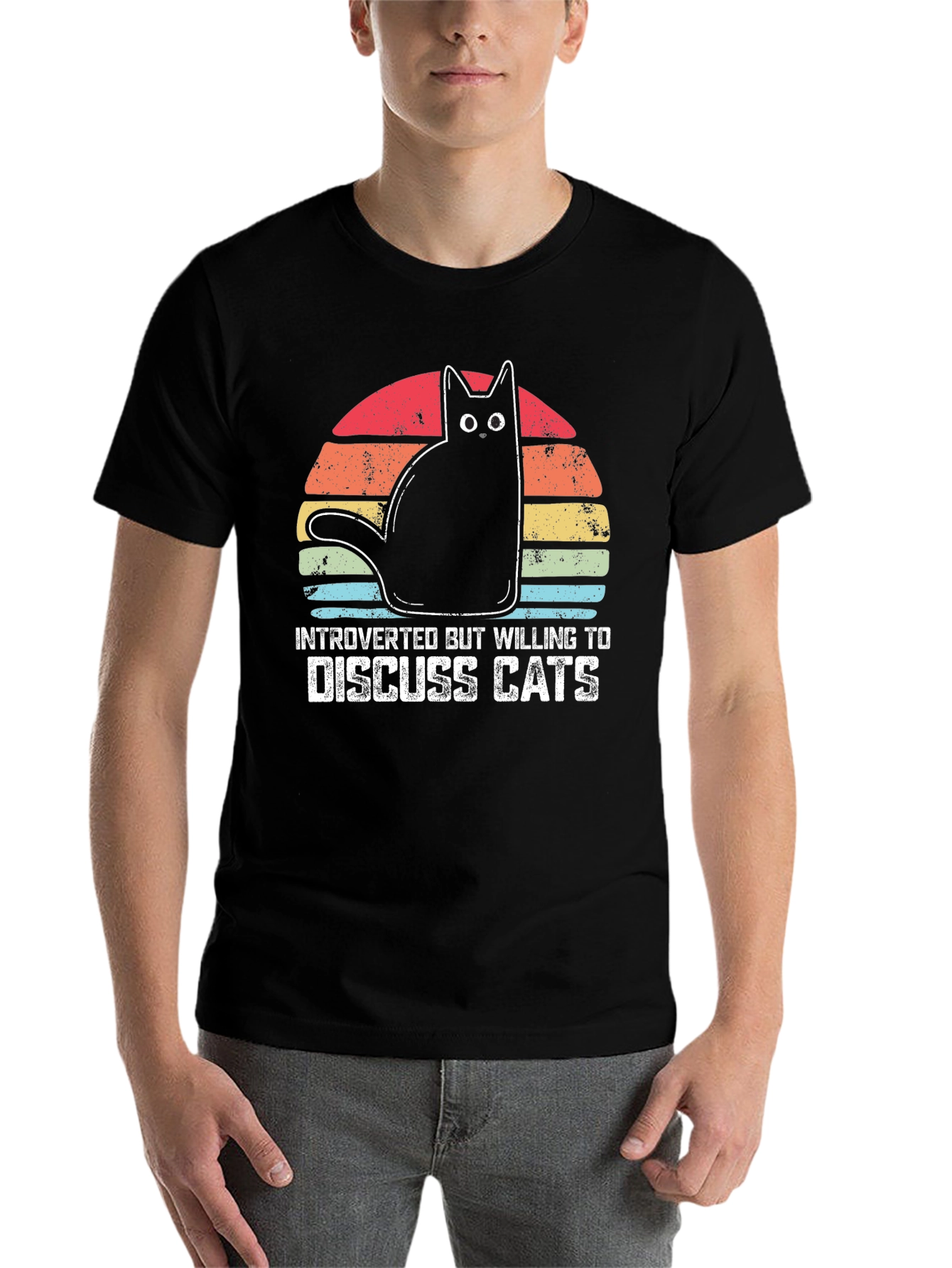 Black Introverted Cat Lover T-Shirt view 7